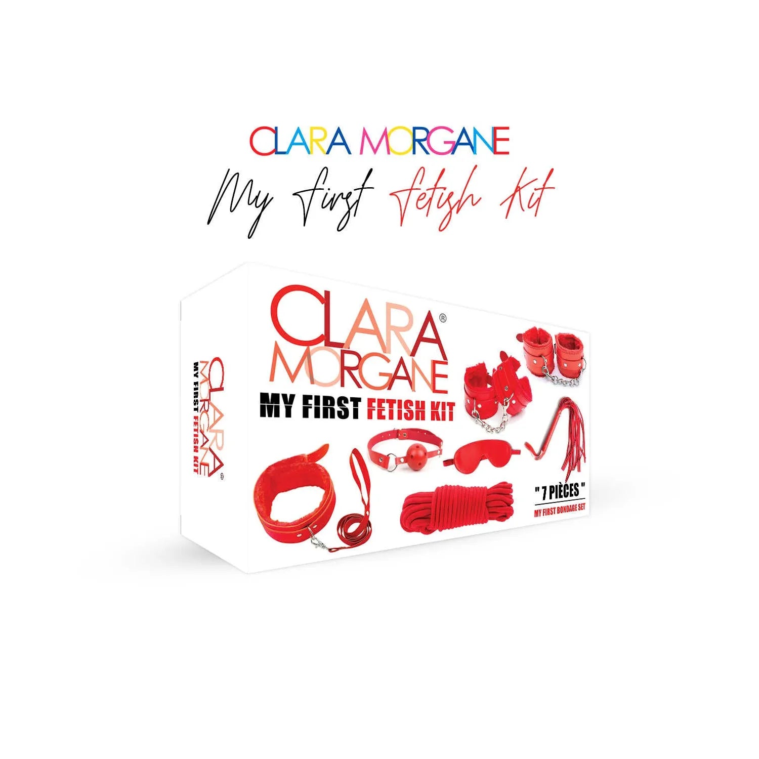 Coffret initiation BDSM débutant accessoires sept pièces rouge Clara Morgane sensuel élégant ajustable sécurisé portable compact polyvalent séduisant