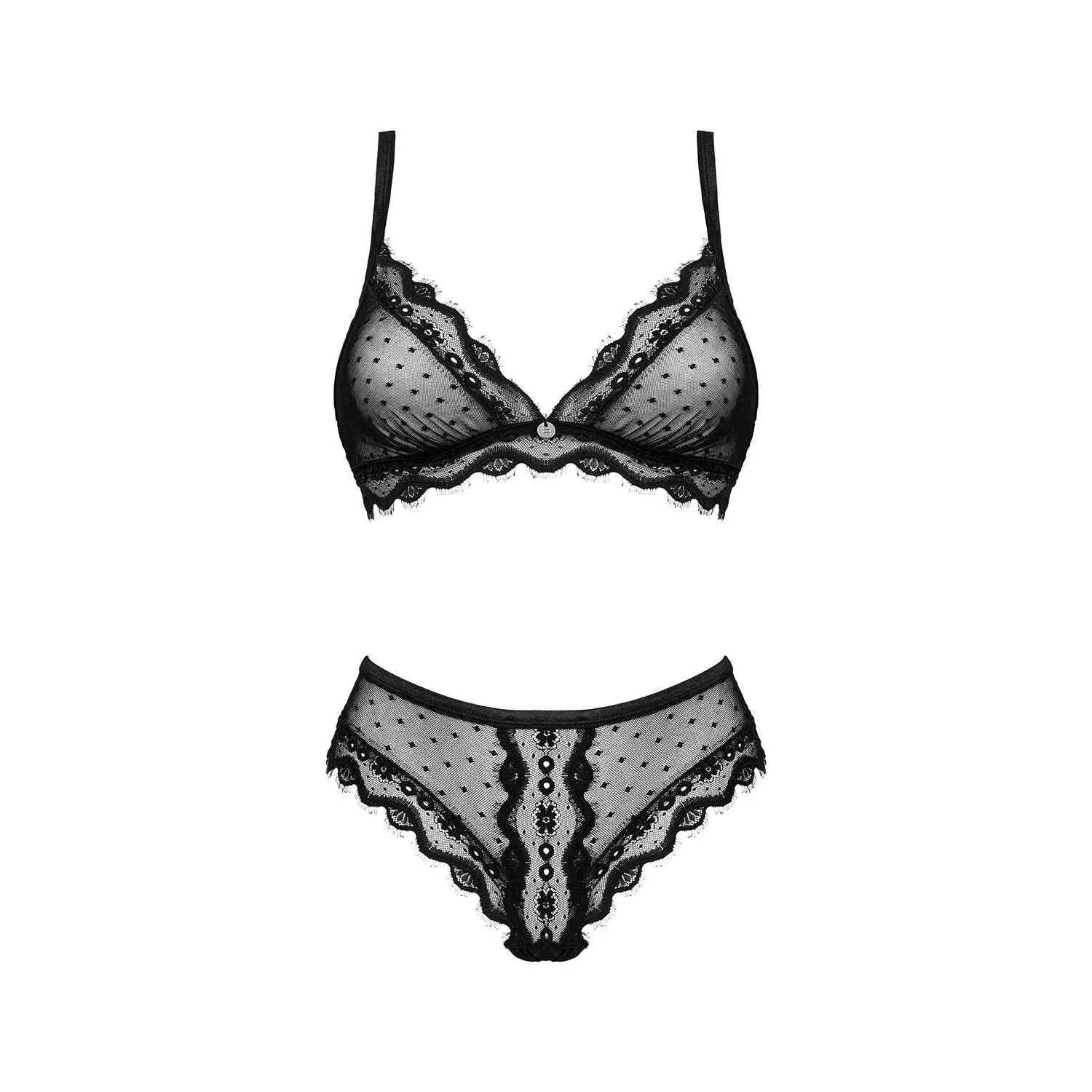 Marrbel ensemble lingerie noir sensuel pois translucide réglable confortable soutiengorge culotte bretelles effet cils polyamide elasthanne douceur