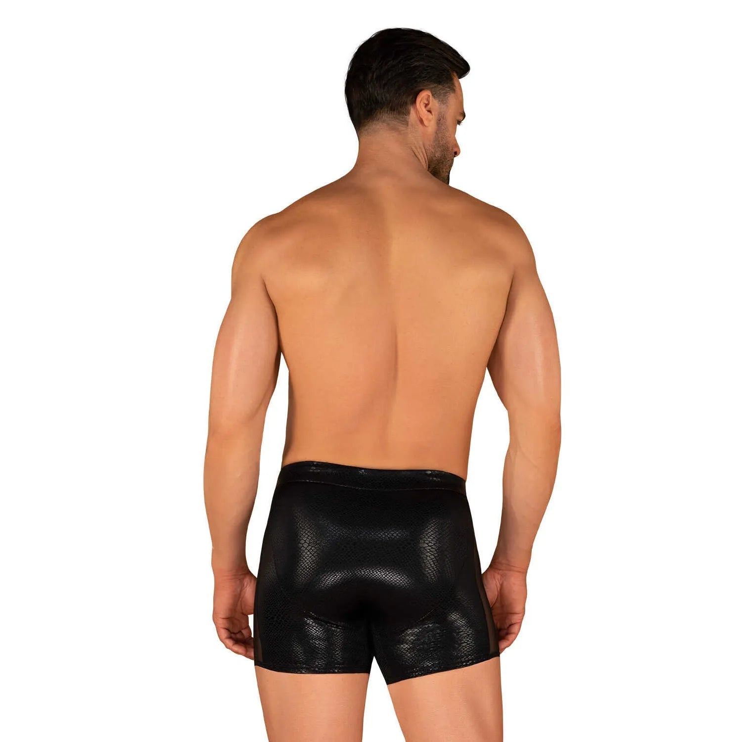 short de bain homme noir sexy matière translucide ajustement parfait