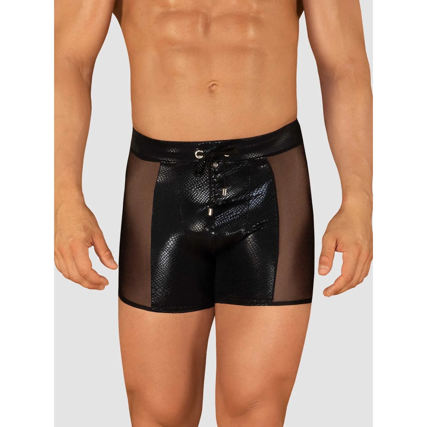 short de bain homme noir sexy matière translucide ajustement parfait