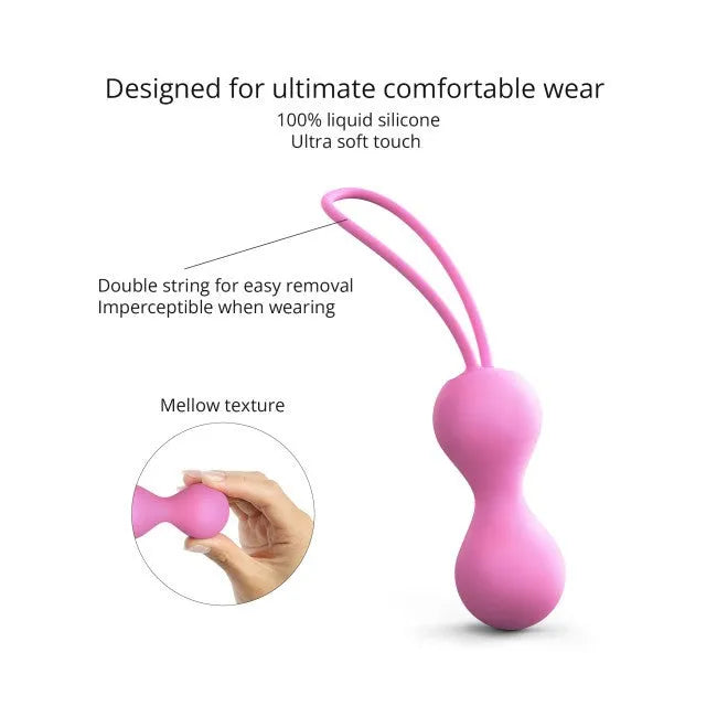 Boules de Geisha Joia rose en silicone liquide, forme ergonomique, texture douce, avec cordon pour retrait facile.