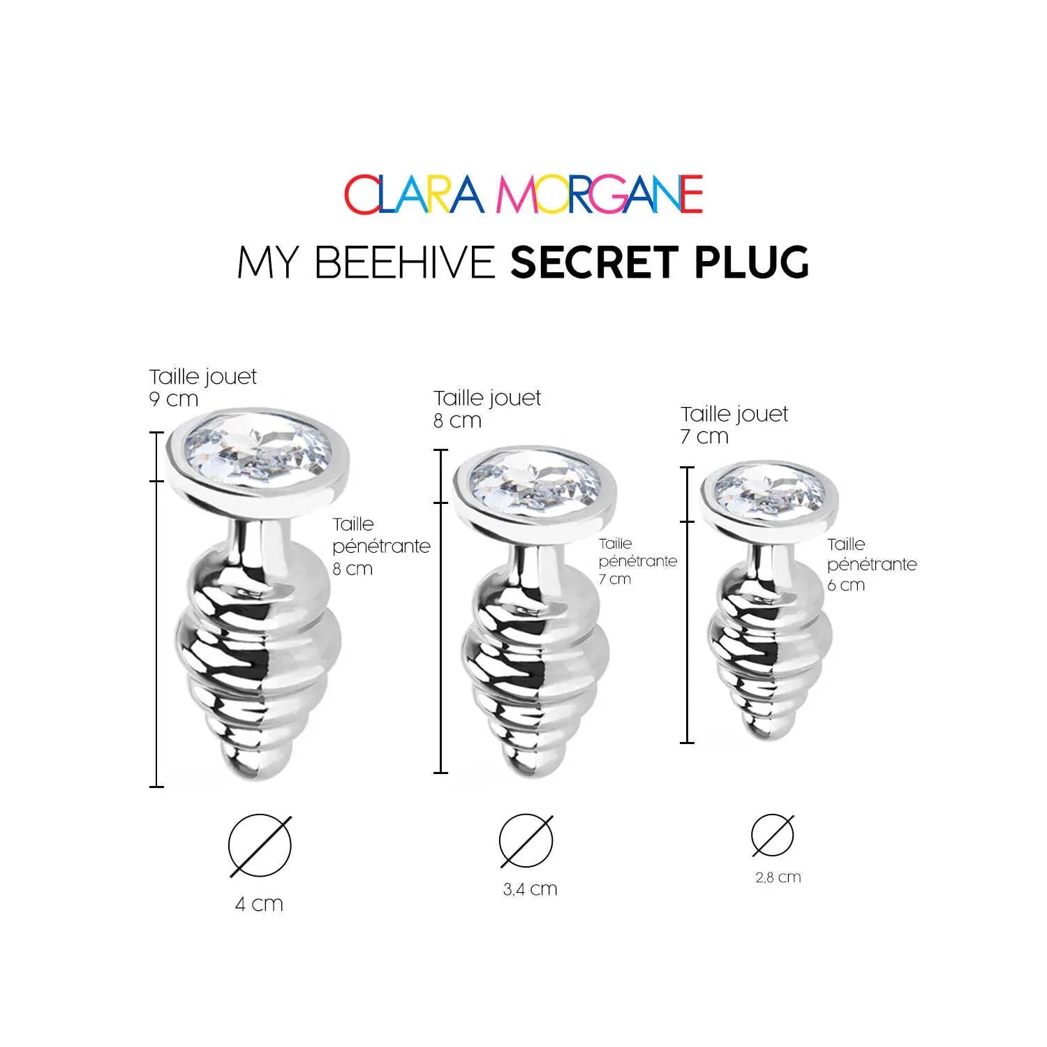 Plug anal aluminium blanc, finition éclatante, tailles S, M, L, design ergonomique, durable et hygiénique.