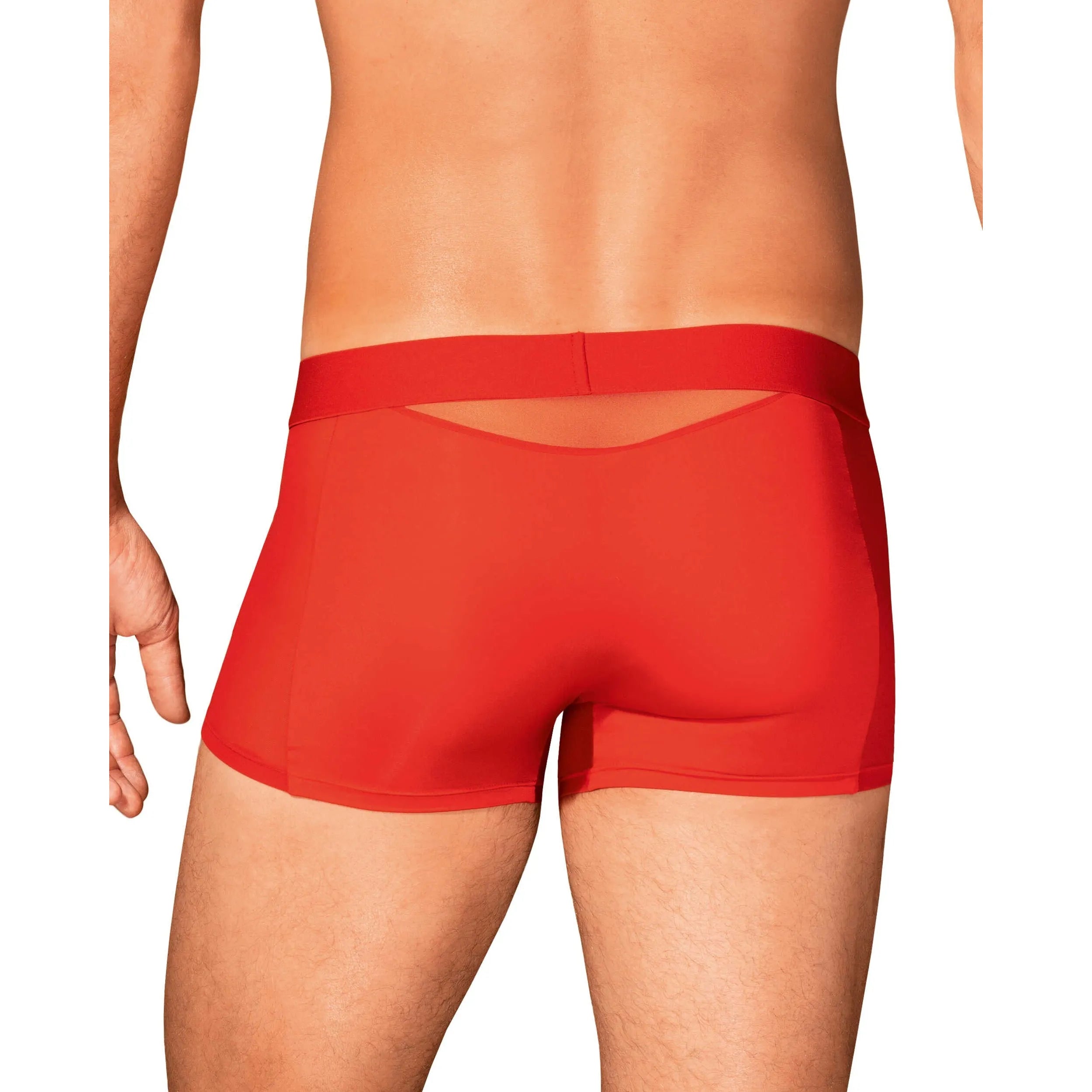boxer rouge Boldero homme sexy coupe classique maille translucide côtés arrière pendentif argent maintien confortable extensible polyamide élasthanne