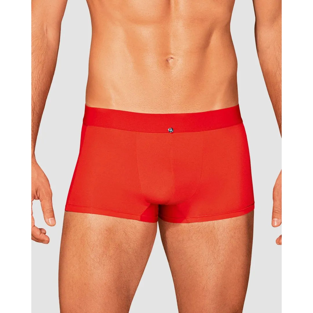 Boxer rouge Boldero homme, coupe classique, maille translucide côtés, pendentif argent, extensible et confortable.