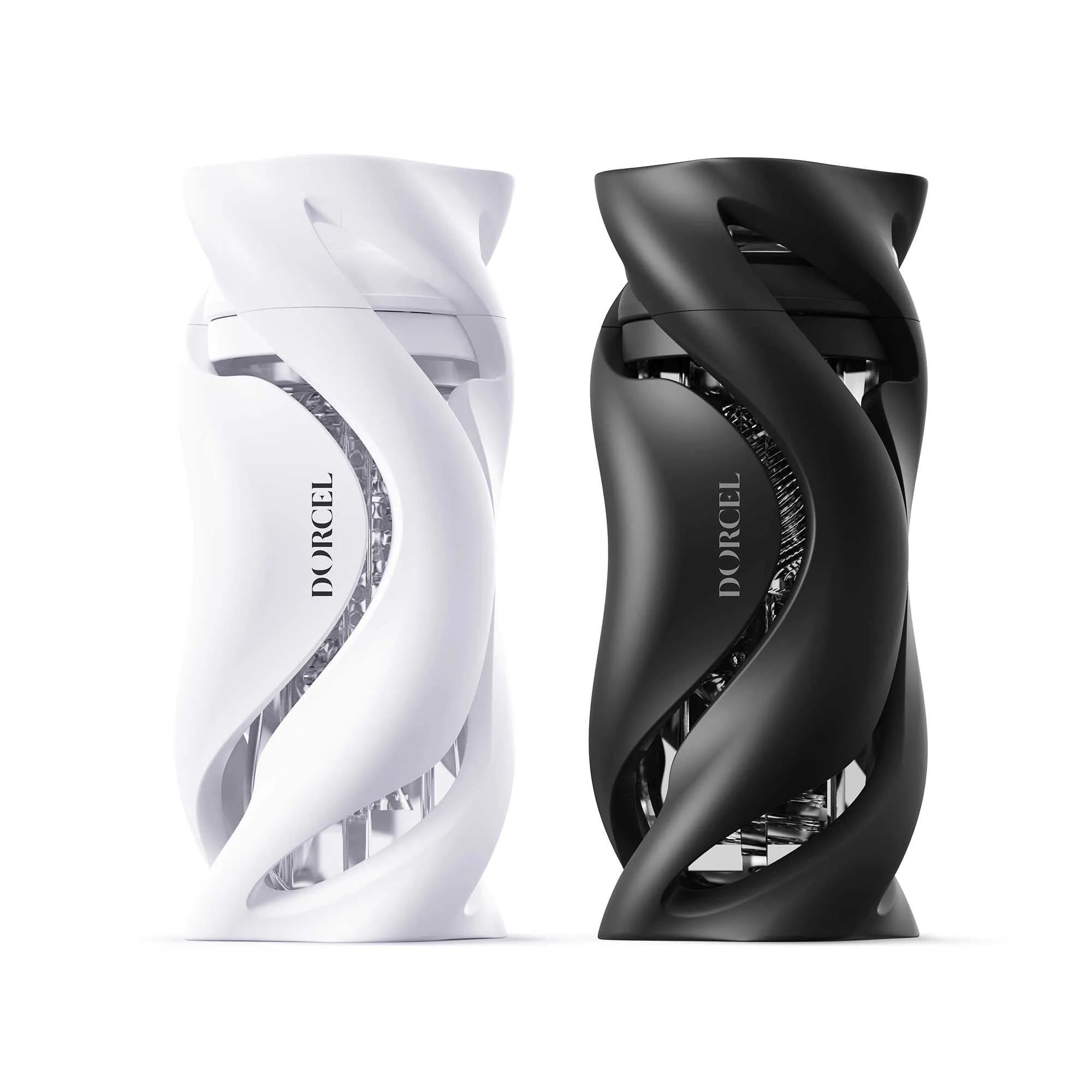 masturbateur manuel avantgardiste design blanc noir manches interchangeables boitier ergonomique lisse démontable ultraélastique translucide tailleunique nomade sensationsvariées esthétique raffiné