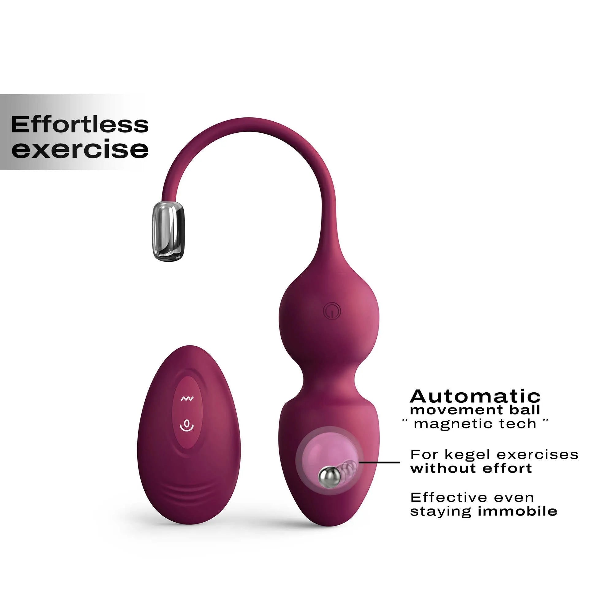 Boules geisha mauves télécommandées Dorcel, silicone ergonomique, technologie magnétique, exercices Kegel optimisés.