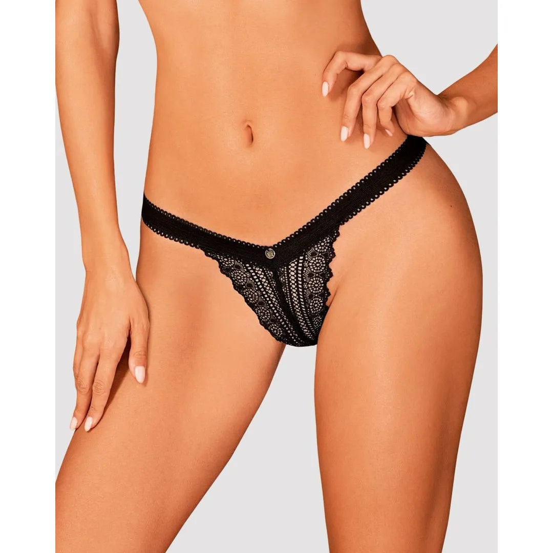 Culotte noire en dentelle avec pendentif argent, élégante et sensuelle, pour soirées coquines, tailles XS à L.