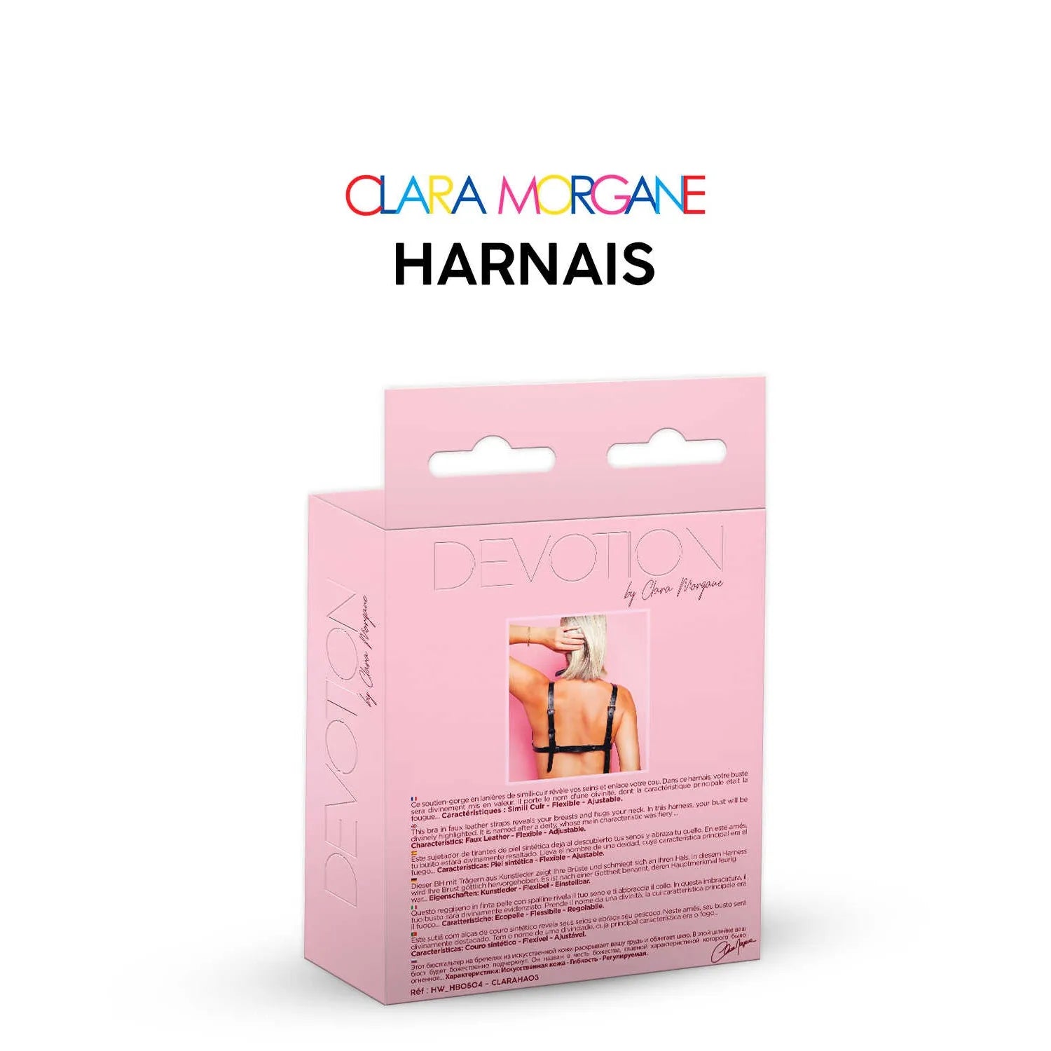 Harnais noir en similicuir avec lanières ajustables, design audacieux et élégant, signé Clara Morgane pour séduction.