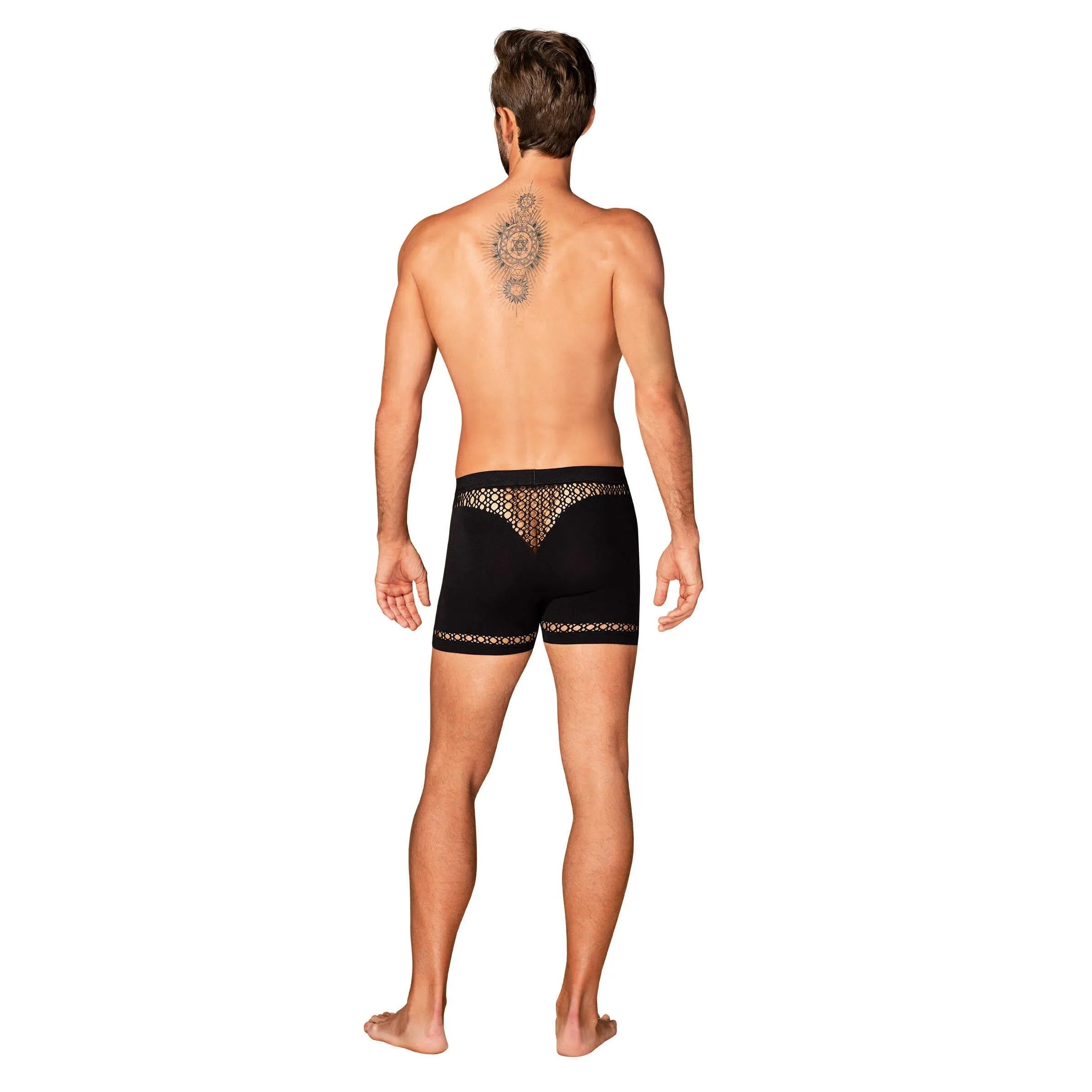 Boxer homme noir M102, motifs géométriques, coupe moderne, élégant et confortable, en nylon élasthanne extensible.