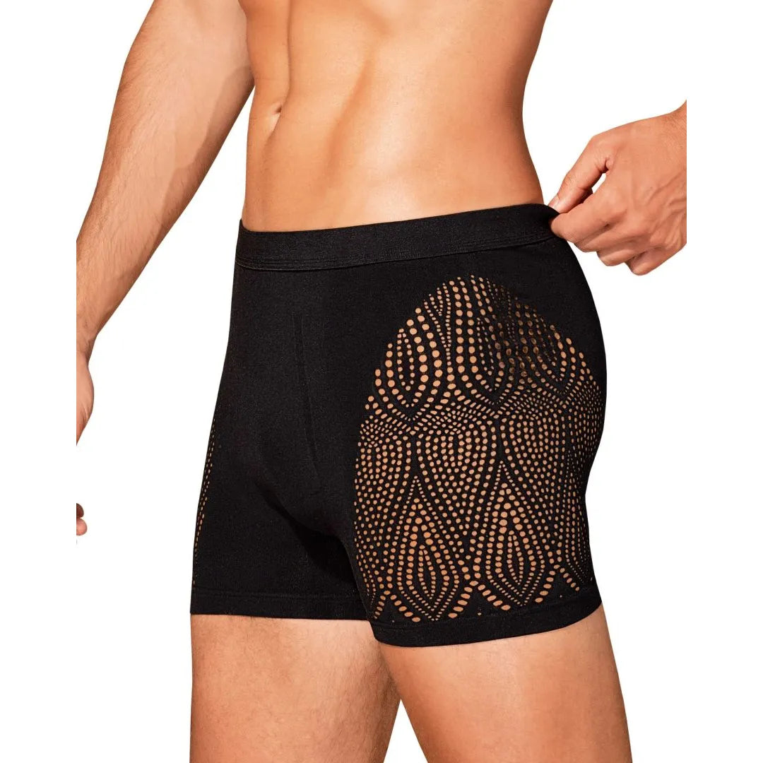 Boxer Homme Noir M103 Sexy Découpes Hanches Nylon Élasthanne Toucher Doux Maintien Élastique Confort Sensuel Élégant