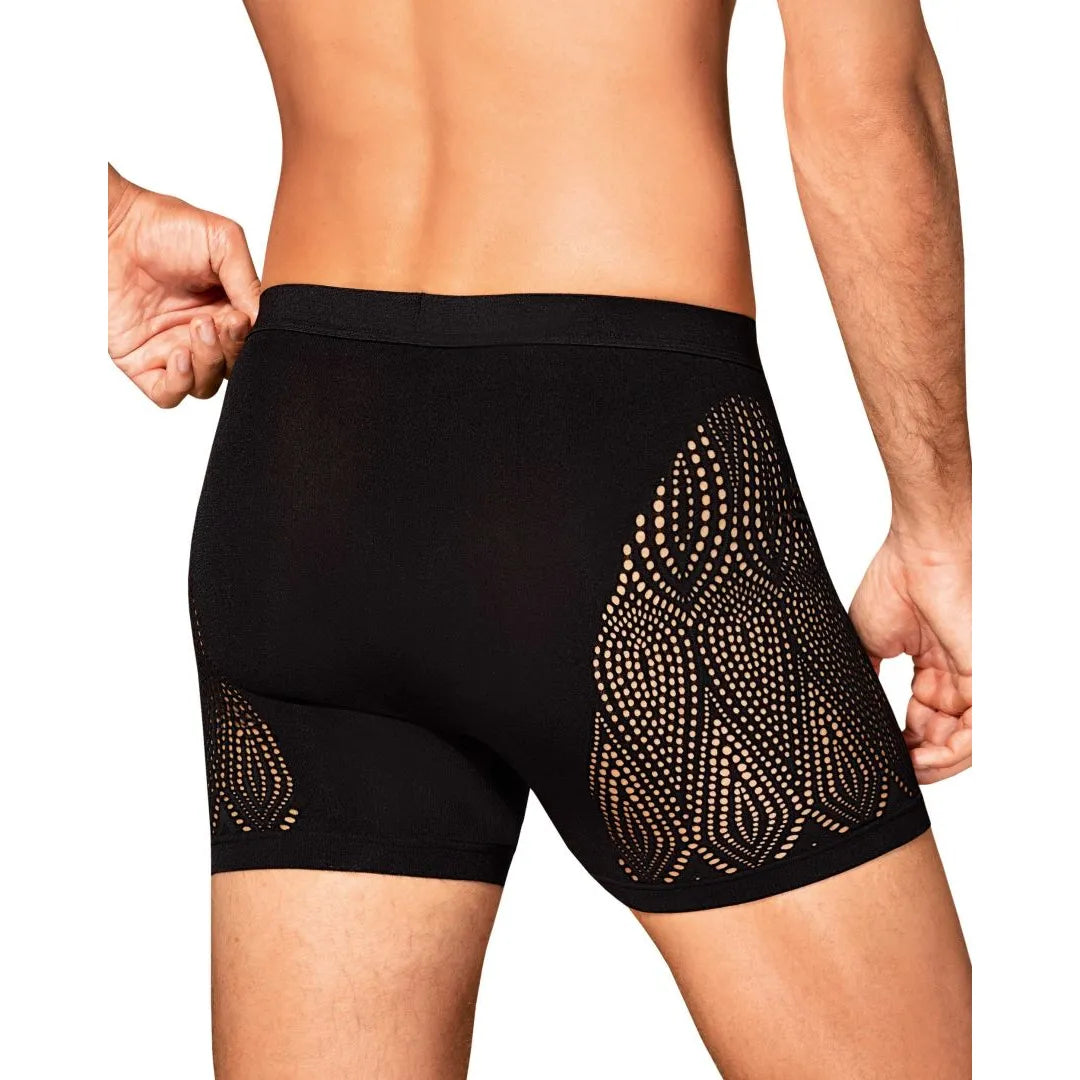 Boxer homme noir M103, découpes hanches sexy, nylon élasthanne, toucher doux, maintien élastique, élégant et sensuel.