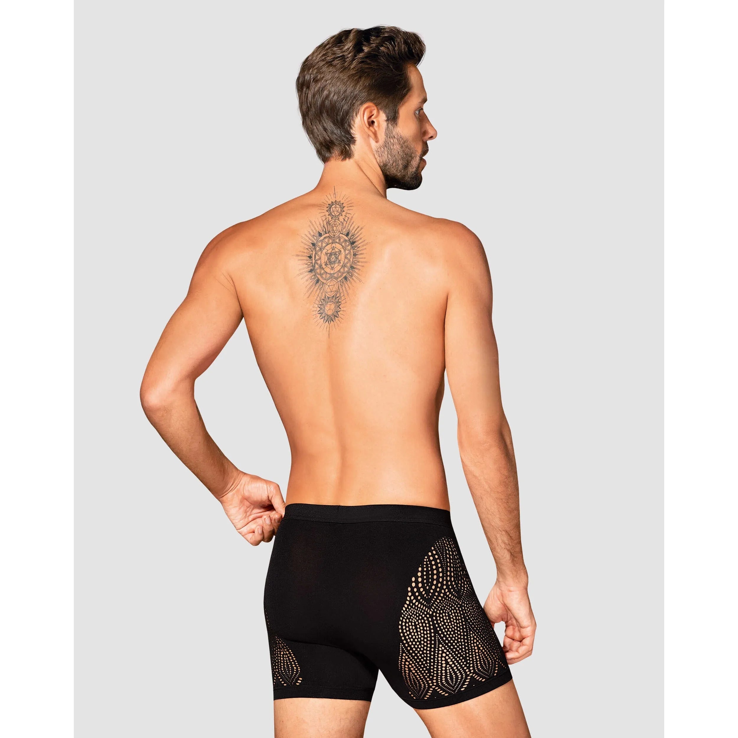 Boxer homme noir M103 sexy avec découpes hanches, nylon élasthanne, toucher doux, élégant et sensuel.