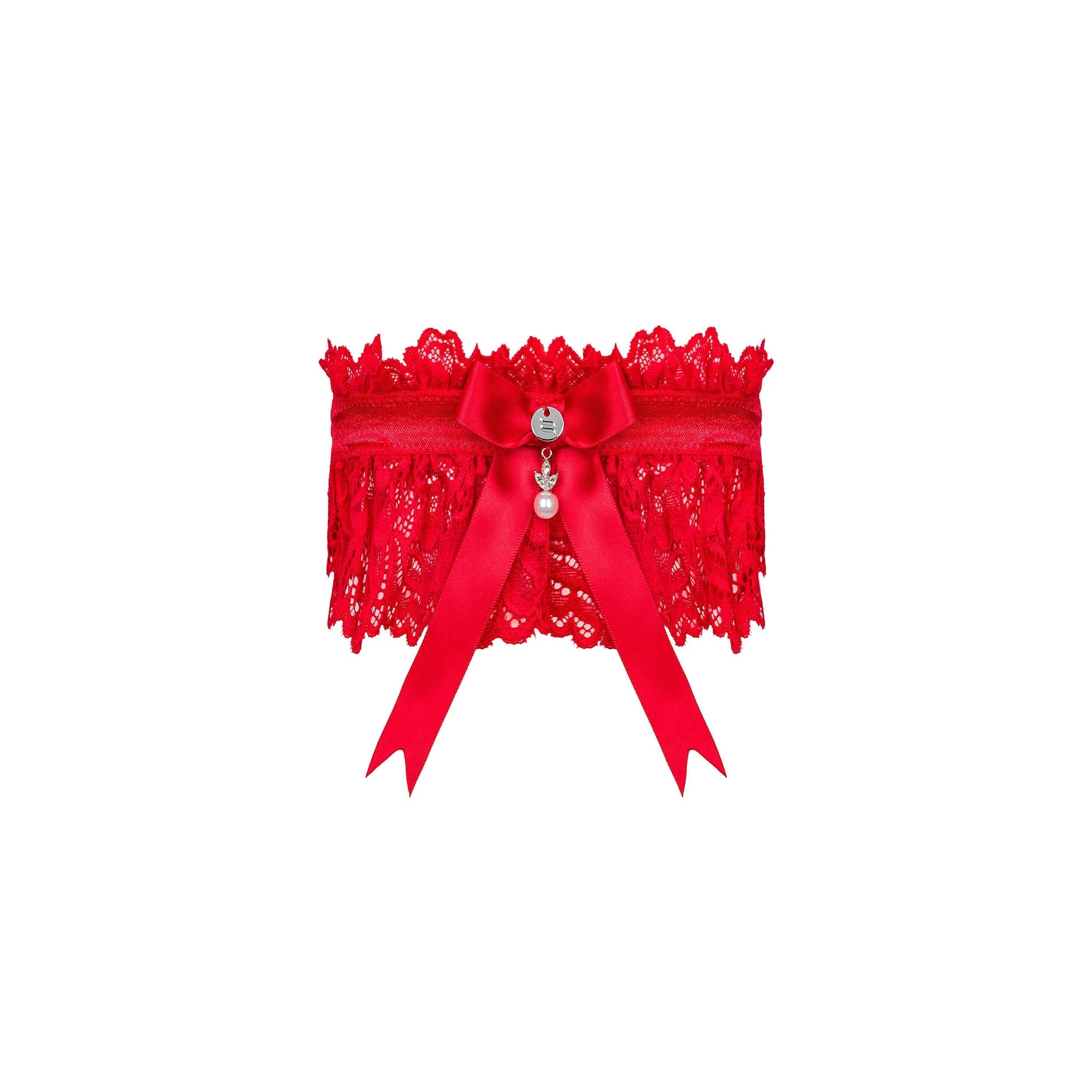 jarretière rouge dentelle satin élastique ajustement parfait Amor Cherris séduction élégance nœud maintien confortable taille unique féminine sensuelle