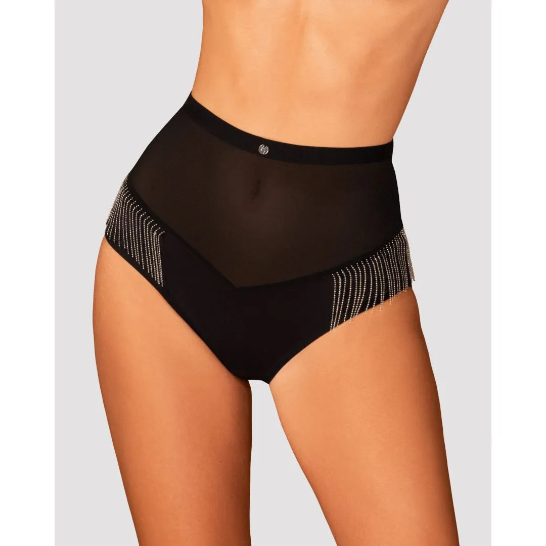 Milladis culotte taille haute sexy maille délicate perles argentées pendentif bijou maintien silhouette sublimée confortable extensible