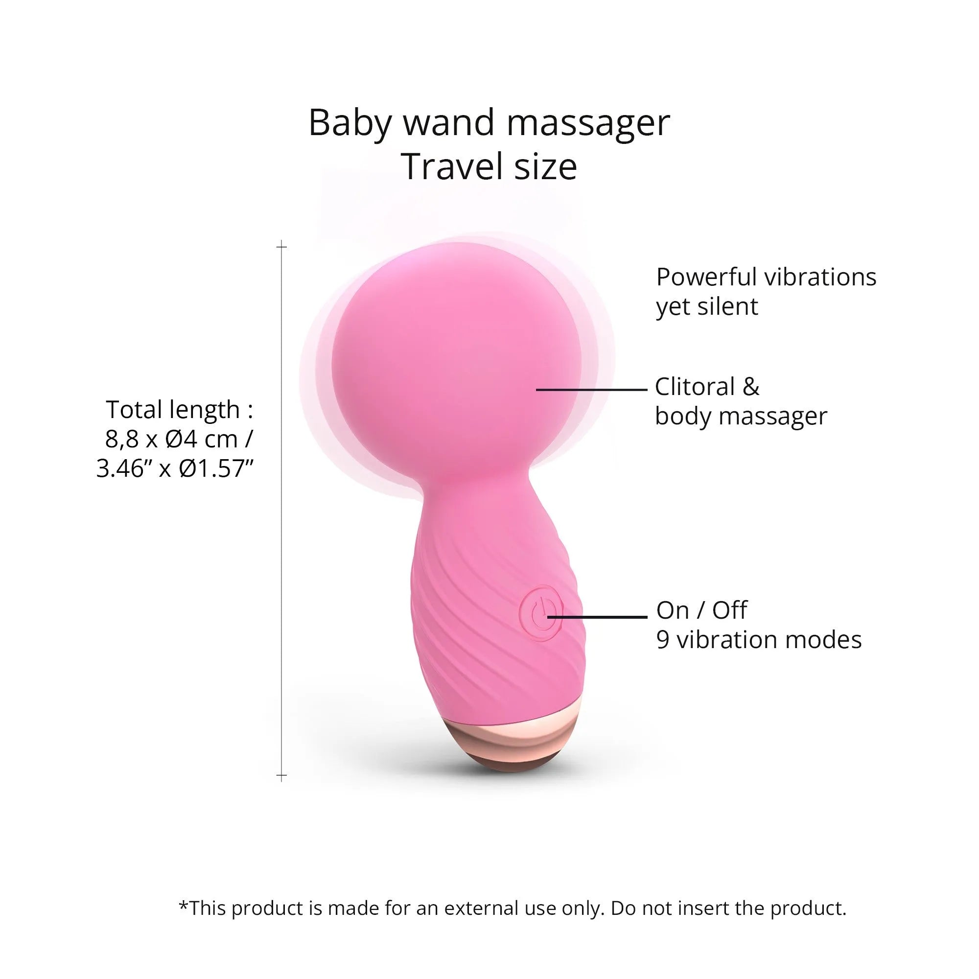 vibromasseur compact puissant silencieux flexible miniaturisé portable discret ergonomique doux moelleux rechargeable 8cm pochette rose voyage