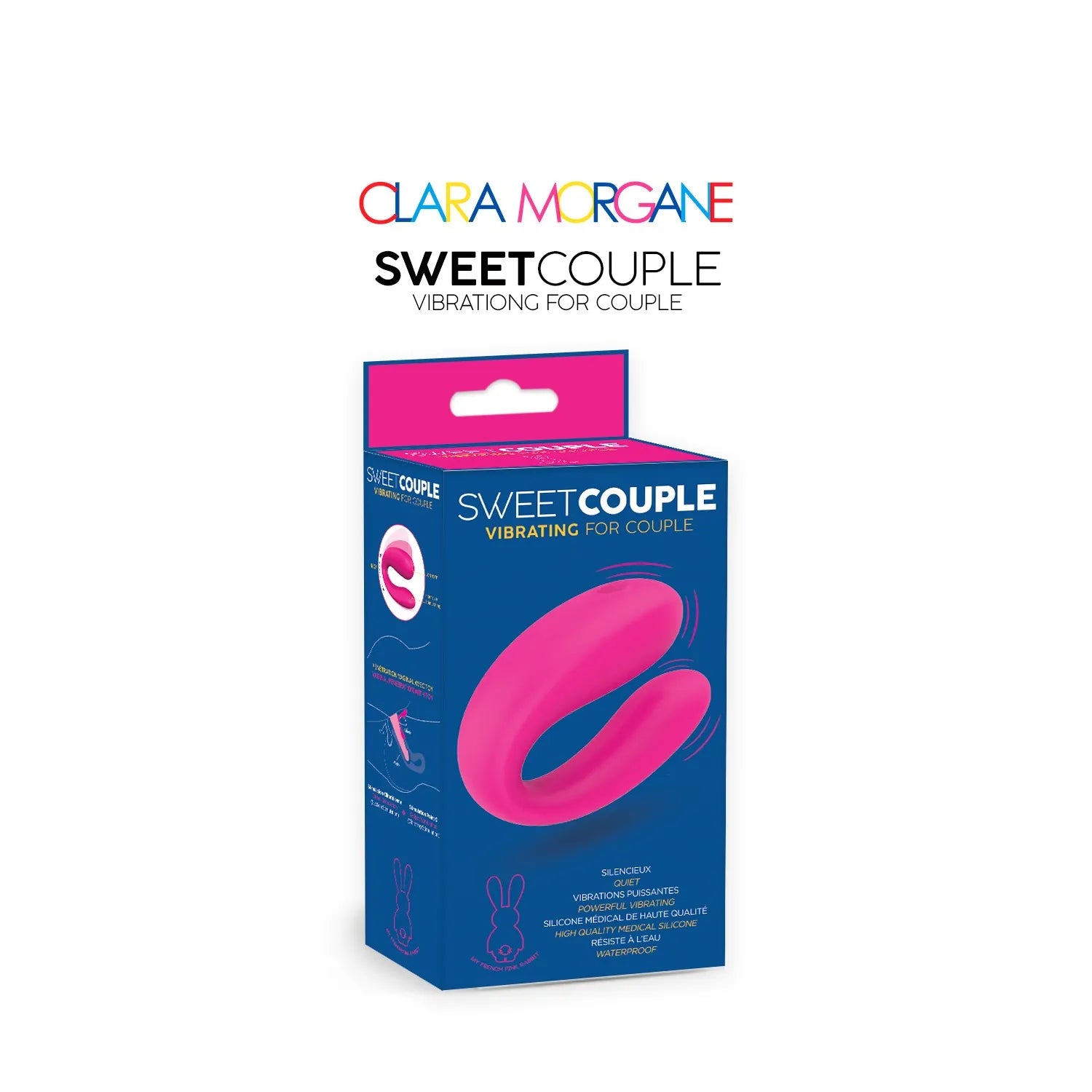 Vibromasseur pour couple en silicone médical, rose, design U, vibrations puissantes, silencieux, étanche, compact, idéal pour les moments intimes, Clara Morgane