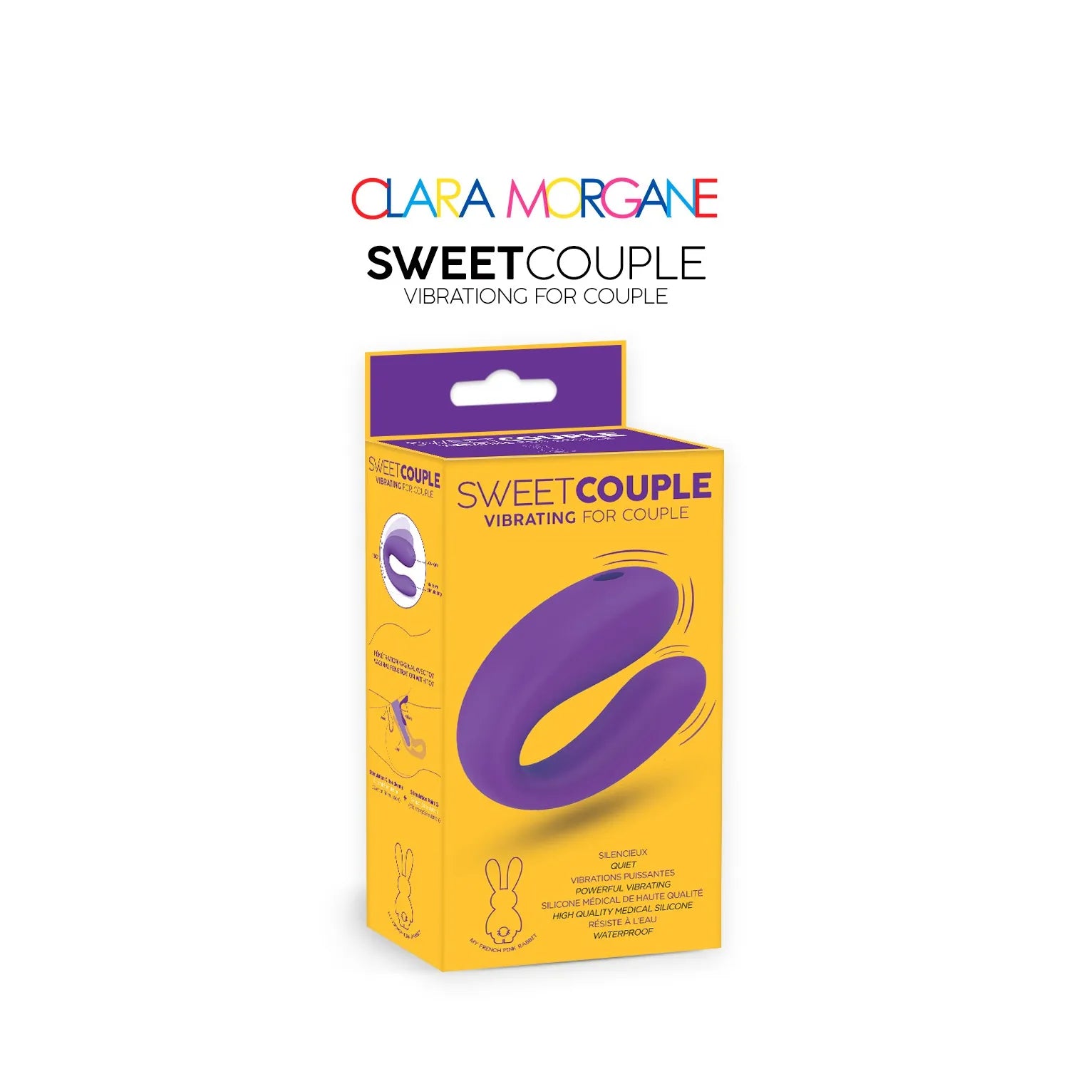 Vibromasseur pour couple Sweet Couple Violet boîte jaune stimulation simultanée silicone médical hypoallergénique