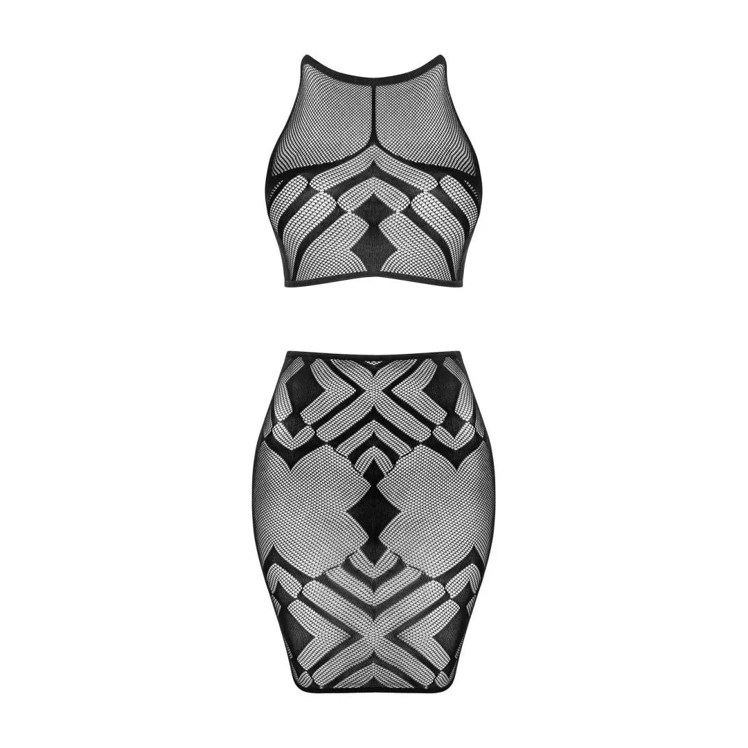 lingerie ludique haut court jupe moulante noire géométrique élastique extensible douce confortable sensuelle élégante sculptante ajustée soirée romantique tendance silhouette
