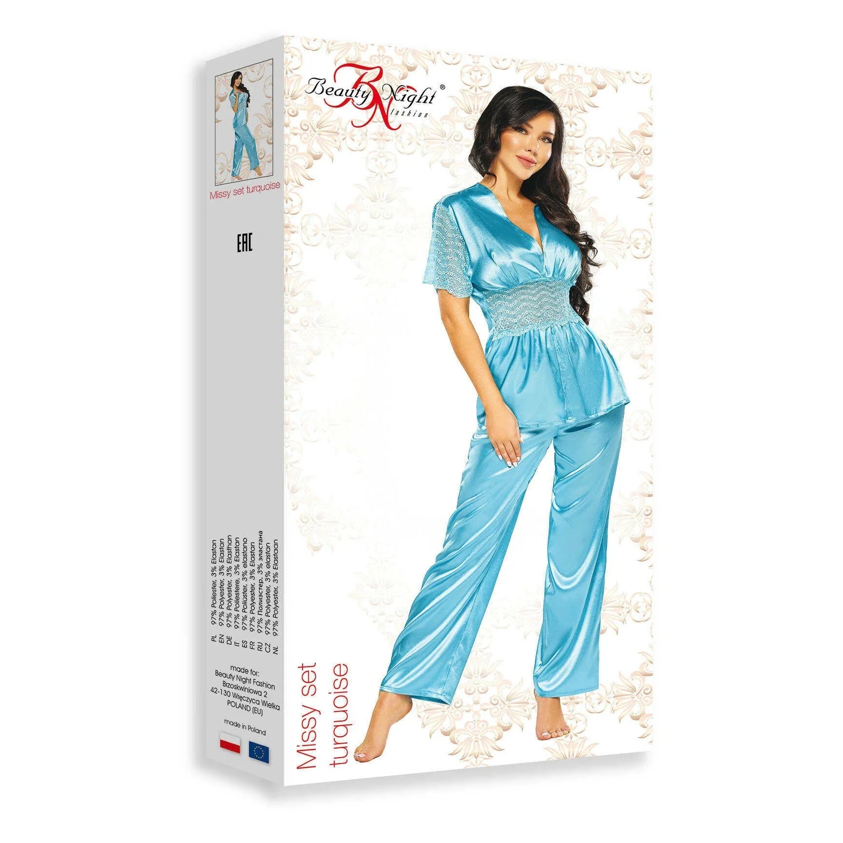 Ensemble lingerie Missy turquoise femme, élégant et confortable, en polyamide élasthanne, coupe flatteuse, tailles S à XL.