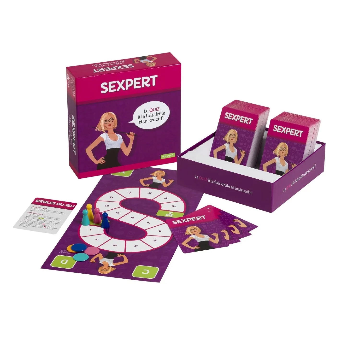 Jeu érotique couple Sexpert quiz éducatif sensuel ludique intime interactif découverte questions variées illustrées pédagogiques complicité soirée violette