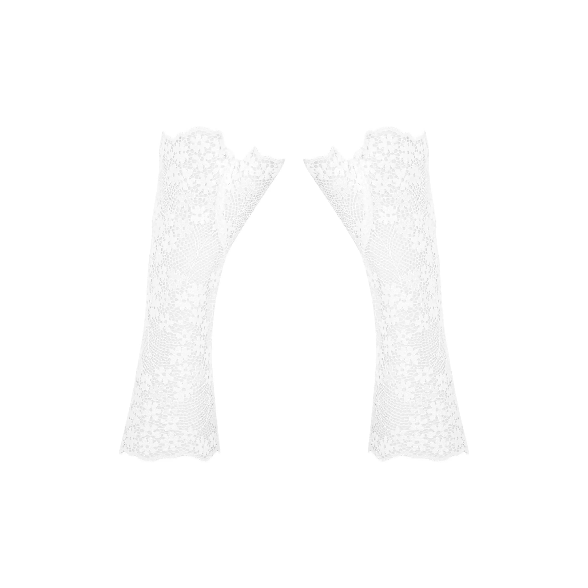 Gants dentelle blancs élégants, motif floral, doux et ajustables, parfaits pour mariage ou soirée glamour.
