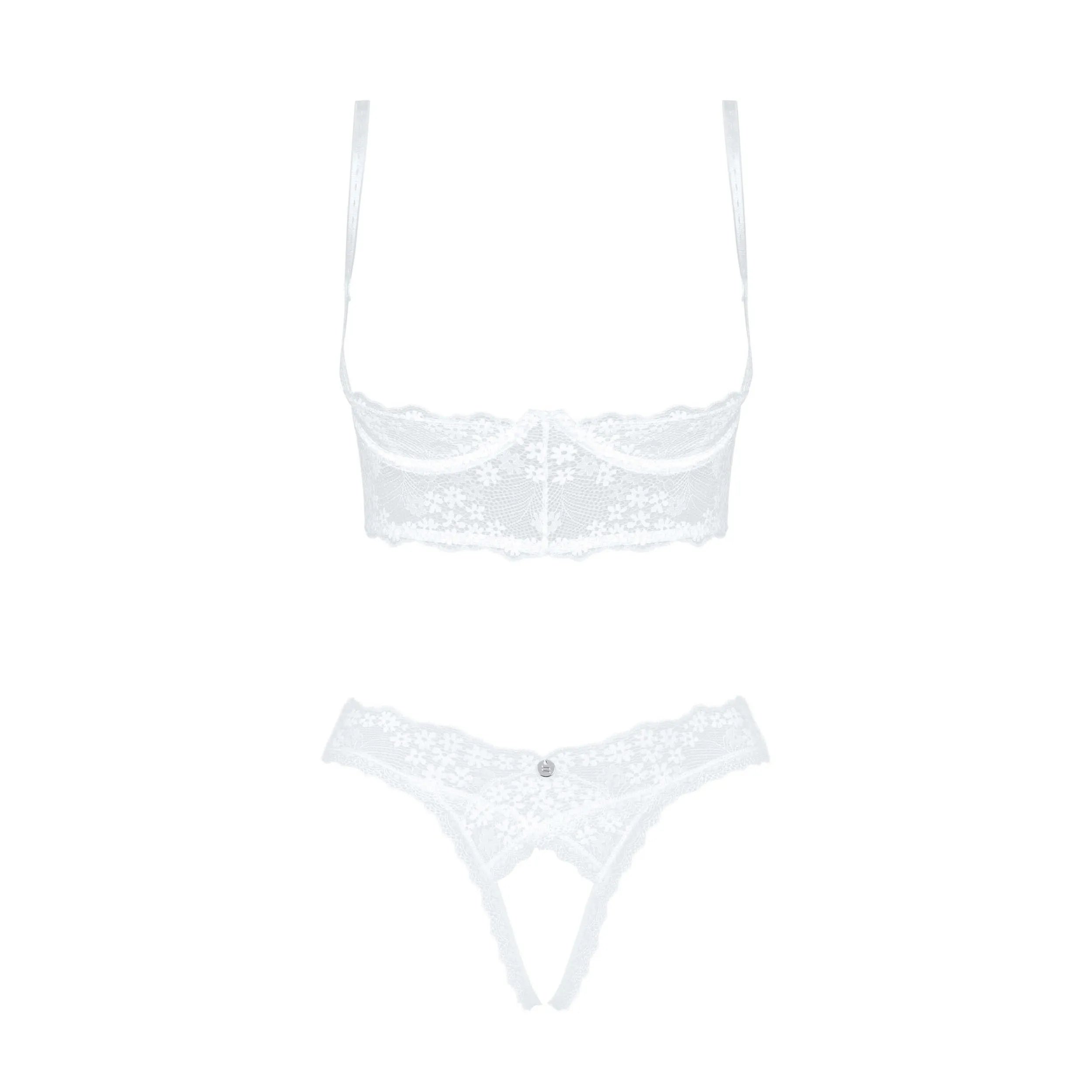 lingerie sexy bonnets ouverts string entrejambe ouvert blanc bretelles réglables pendentif brillant tissu doux extensible tailles variables séduction élégance audace