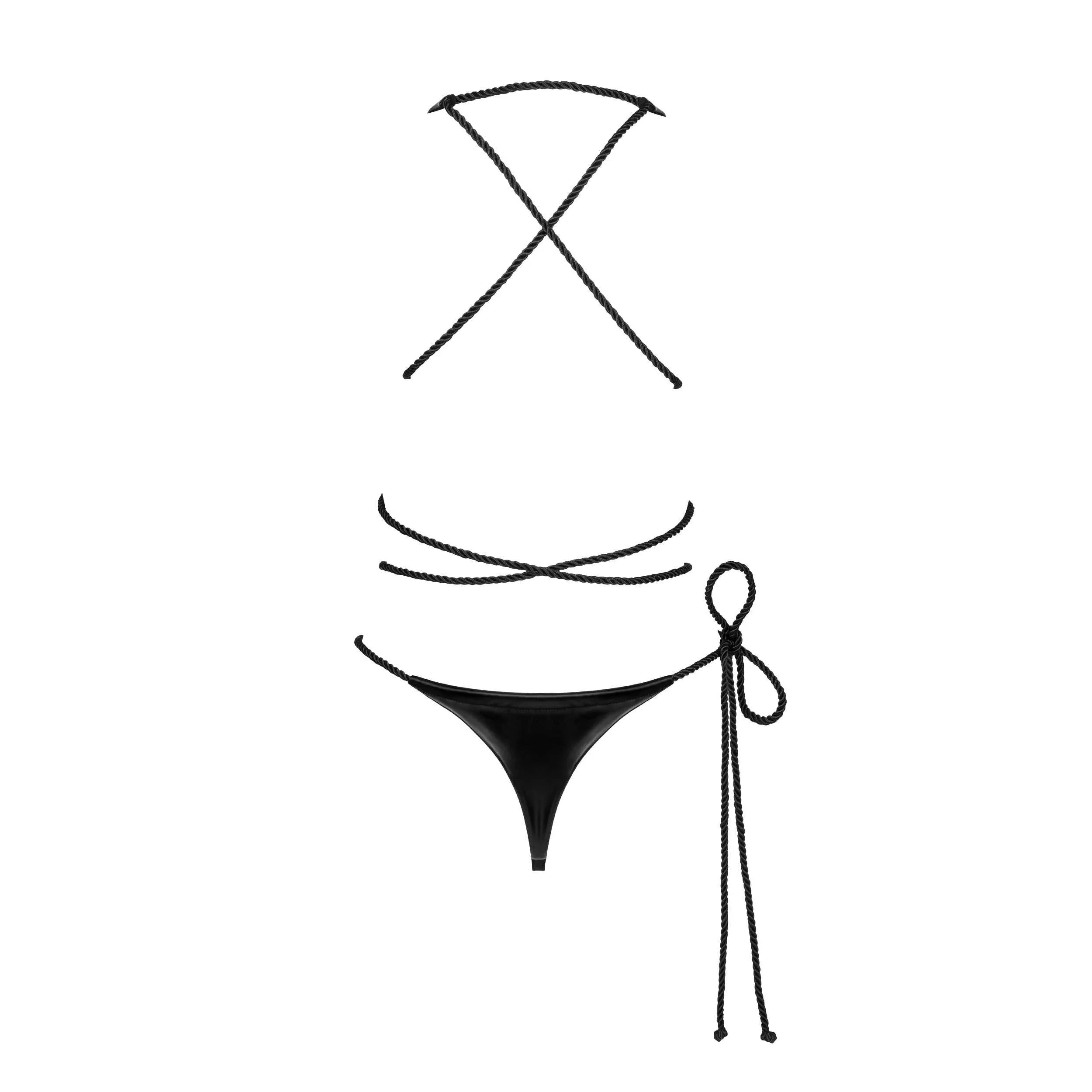 Body ouvert noir effet mouillé, coupe flatteuse, cordons ajustables, tissu brillant, silhouette sensuelle et audacieuse.