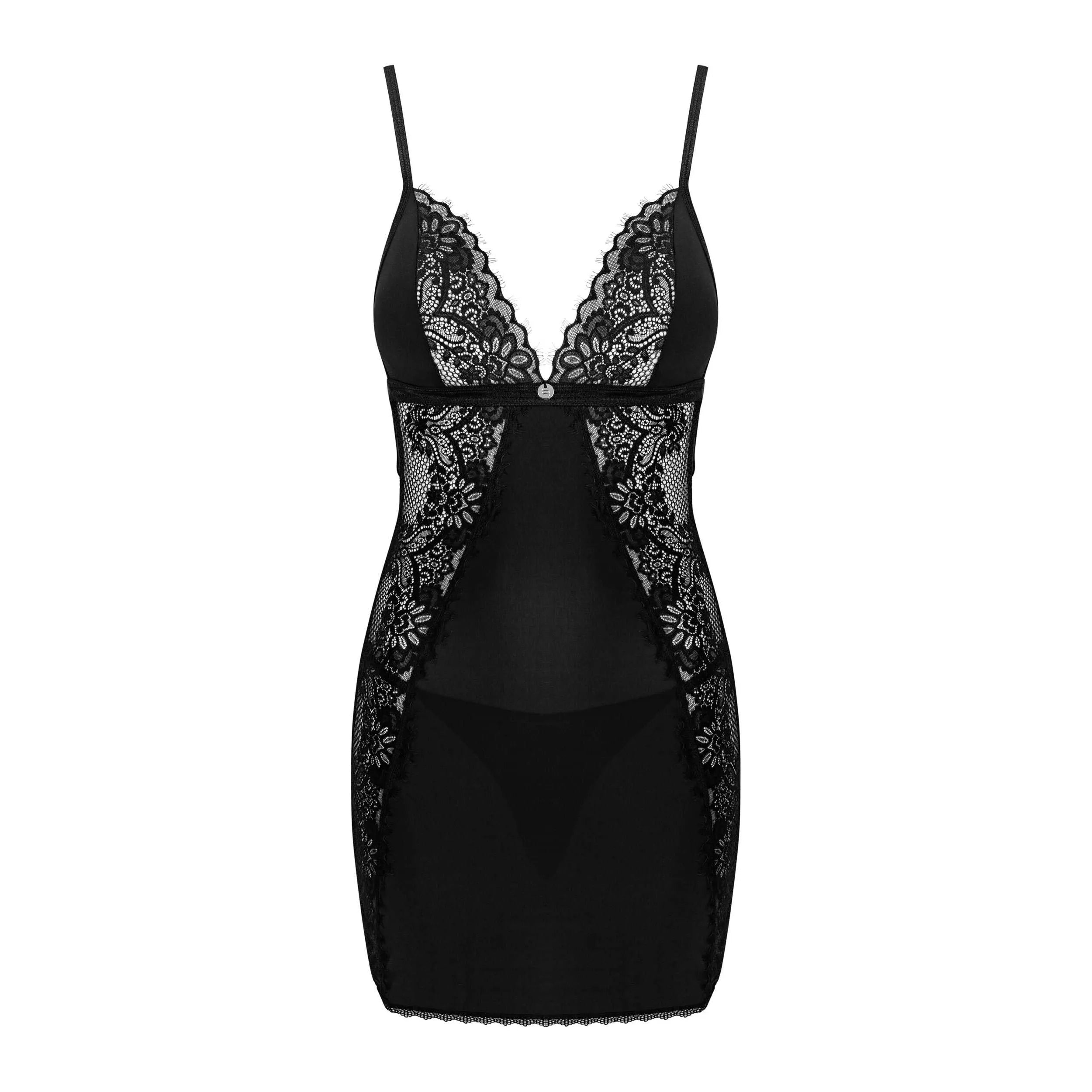 nuisette string noir dentelle sensuelle confortable ajustable bretelles réglables fermeture positions multiples tissu élastique polyamide élasthanne pendentif argent raffinée élégante