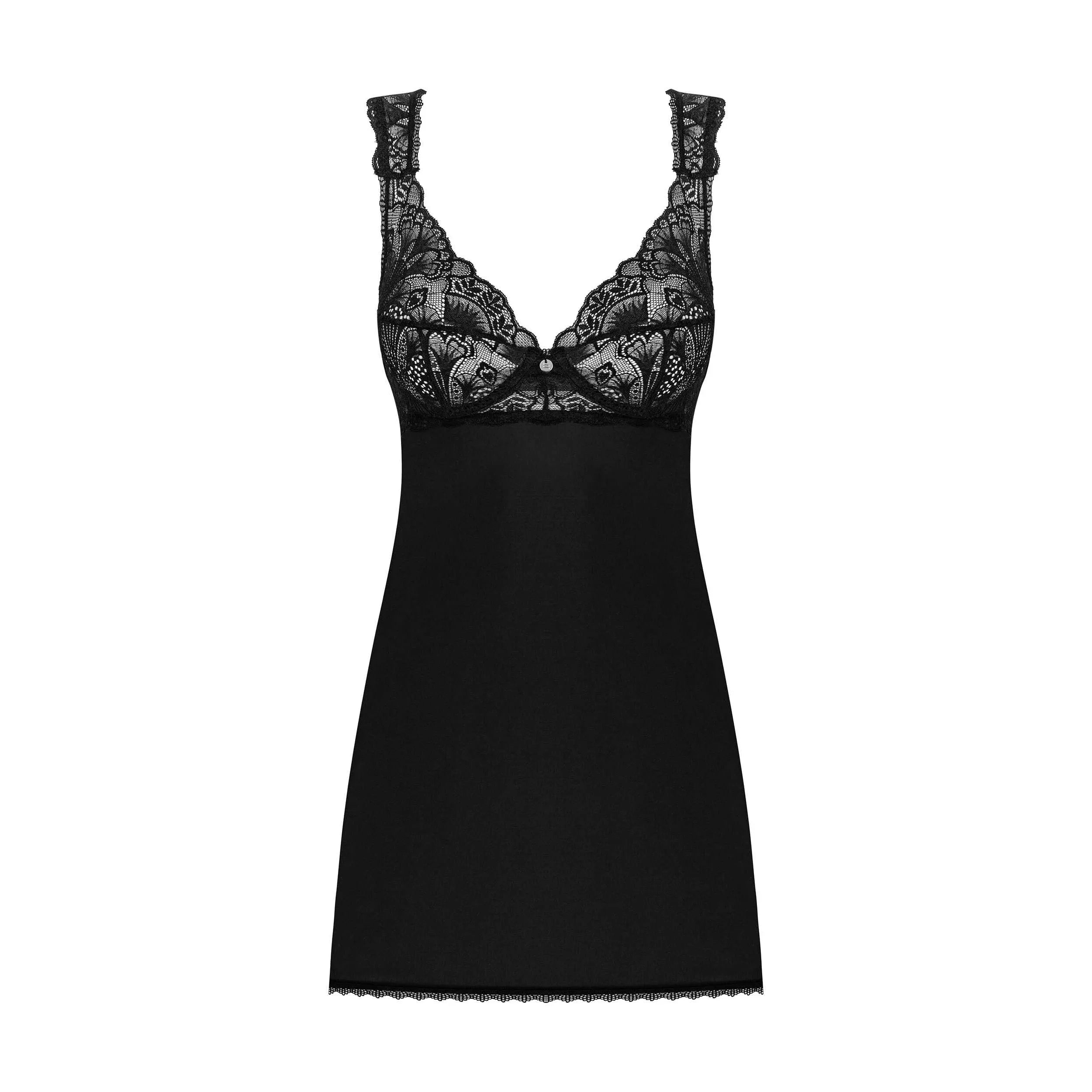 nuisette sexy noire Donna Dream string dentelle ajustable élégante bretelles réglables armatures pendentif argent tissu doux silhouette sophistiquée