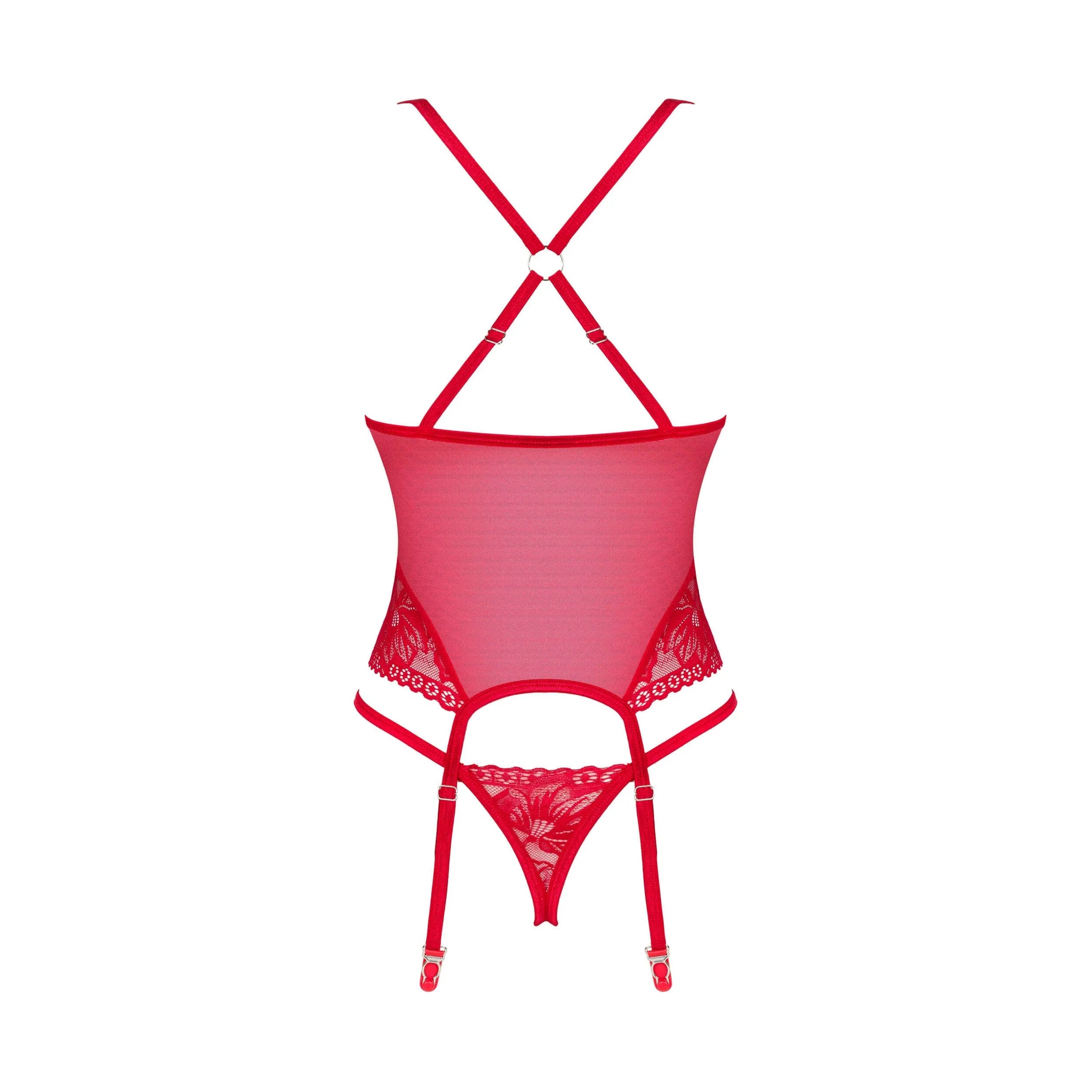 Corset string rouge dentelle florale, armatures ajustables, pendentif argent, élégant et confortable pour silhouette sensu...
