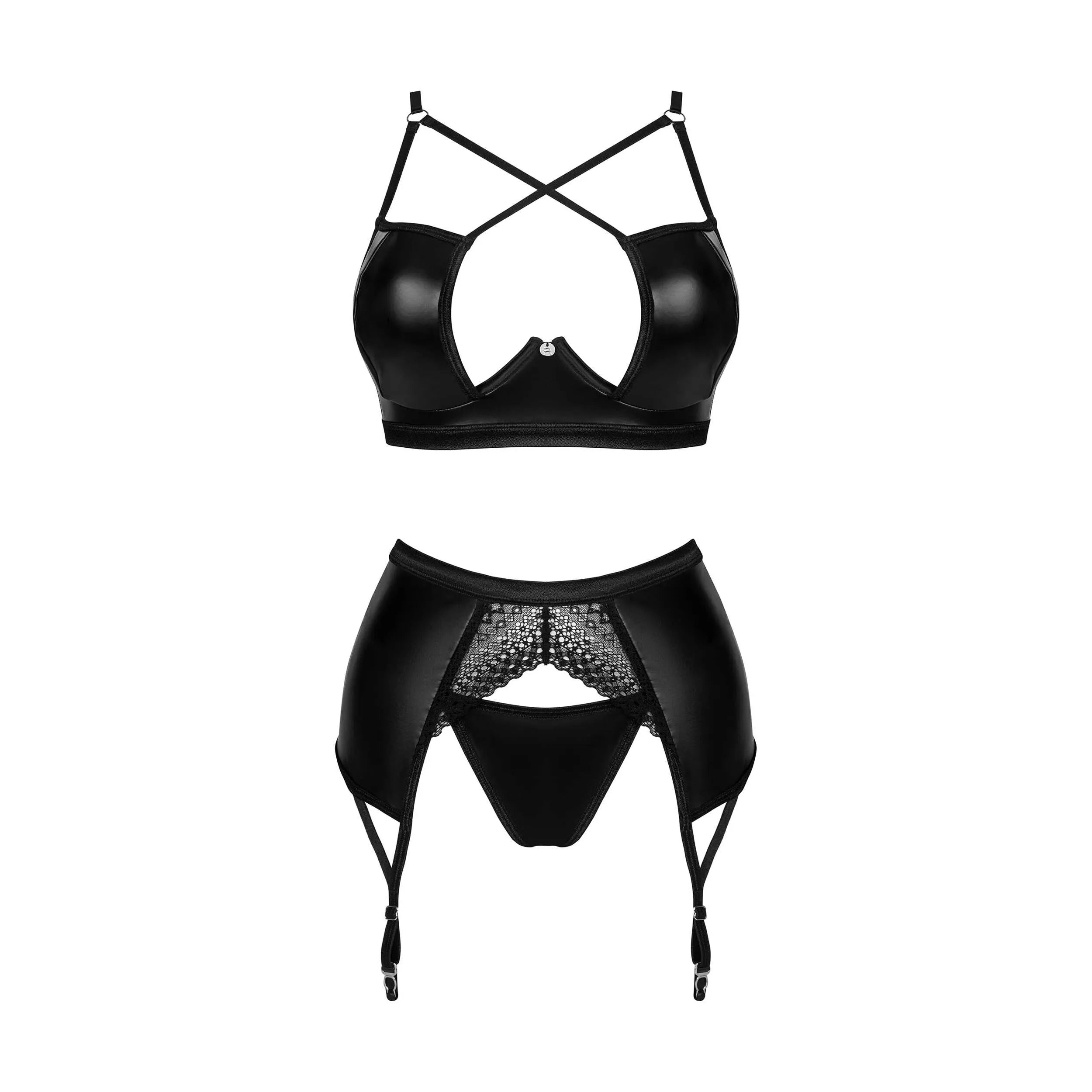 Norides ensemble lingerie noir trois pièces dentelle brillant soutiengorge string portejarretelles armatures maintien bretelles réglables élégant séduisant confort tailles glamour