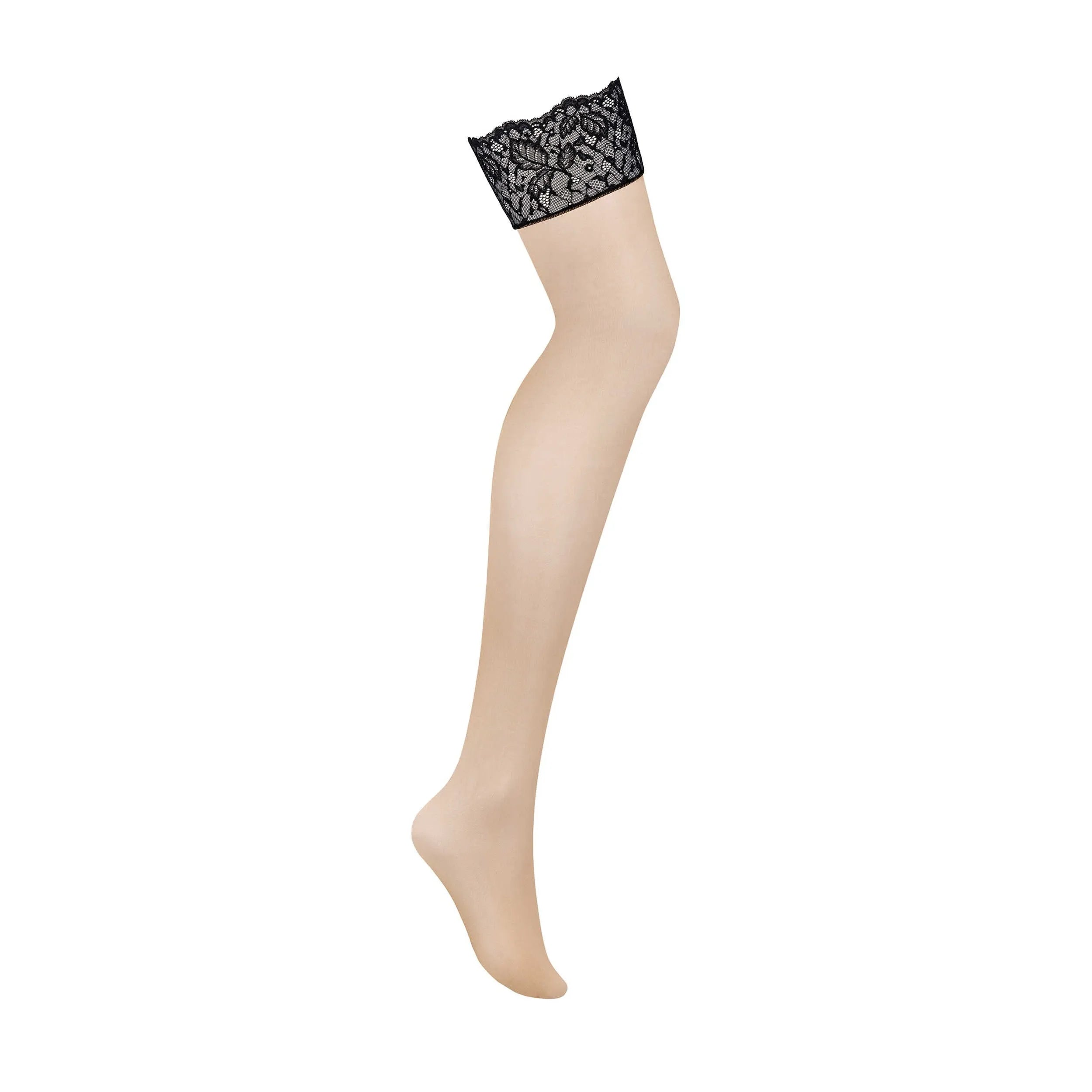 Bas jarretelles noirs en dentelle florale, élégants et sexy, extensibles et confortables, pour un style raffiné.