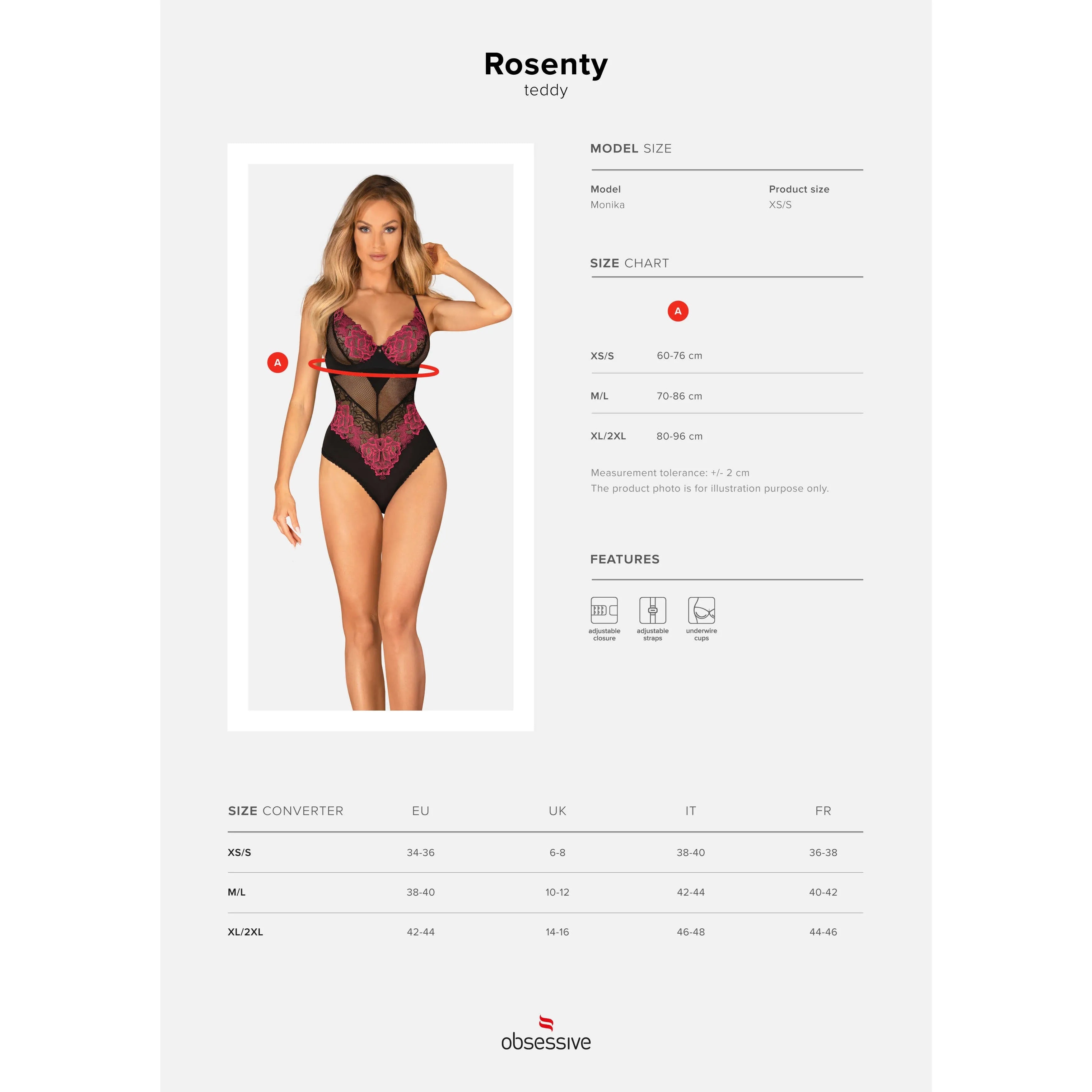 Body Rosenty noir en dentelle avec motifs floraux, bretelles réglables, ajustement parfait, élégant et sensuel.