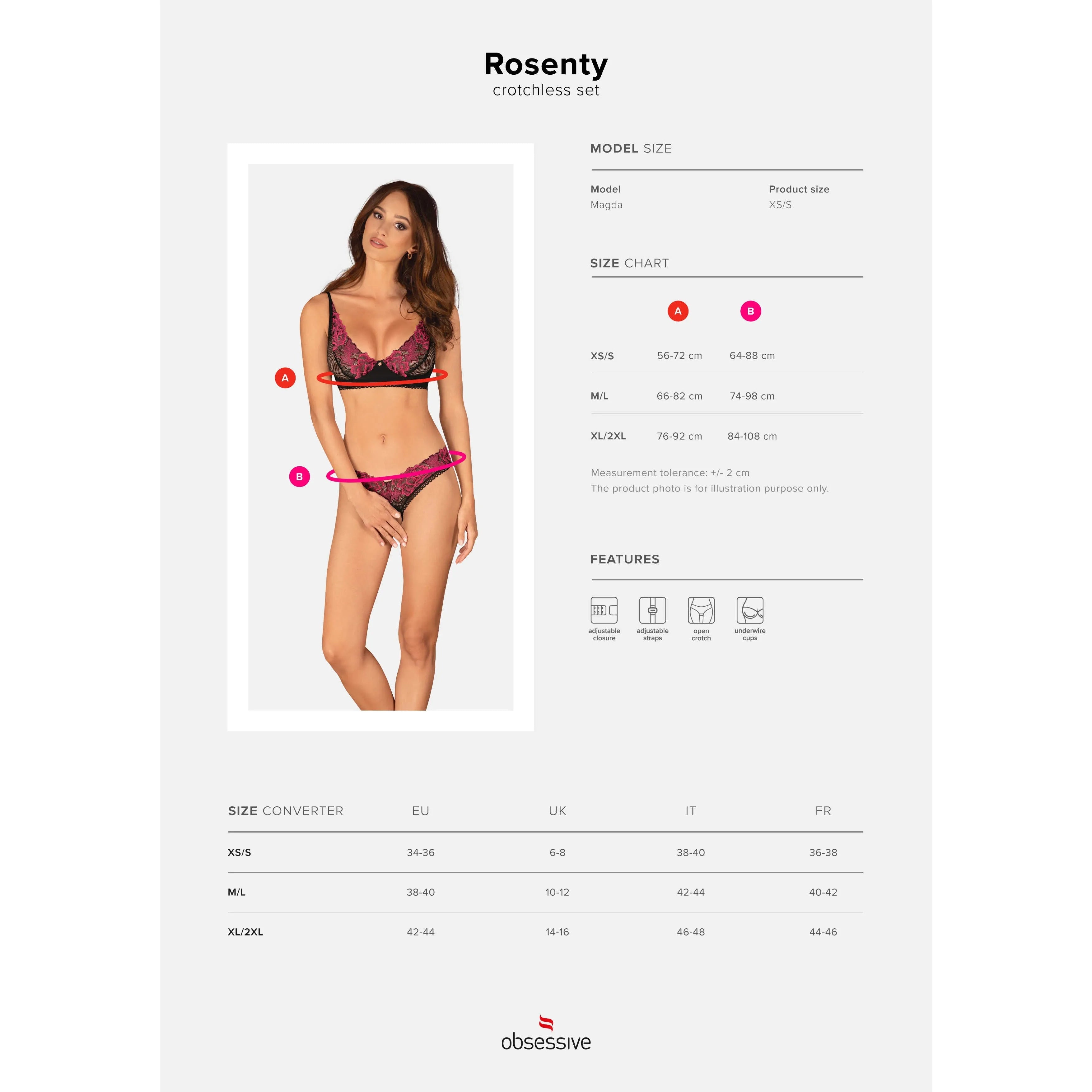 Ensemble lingerie Rosenty deux pièces, broderie rose, string ouvert, soutien-gorge armatures, motif floral, bretelles régl...