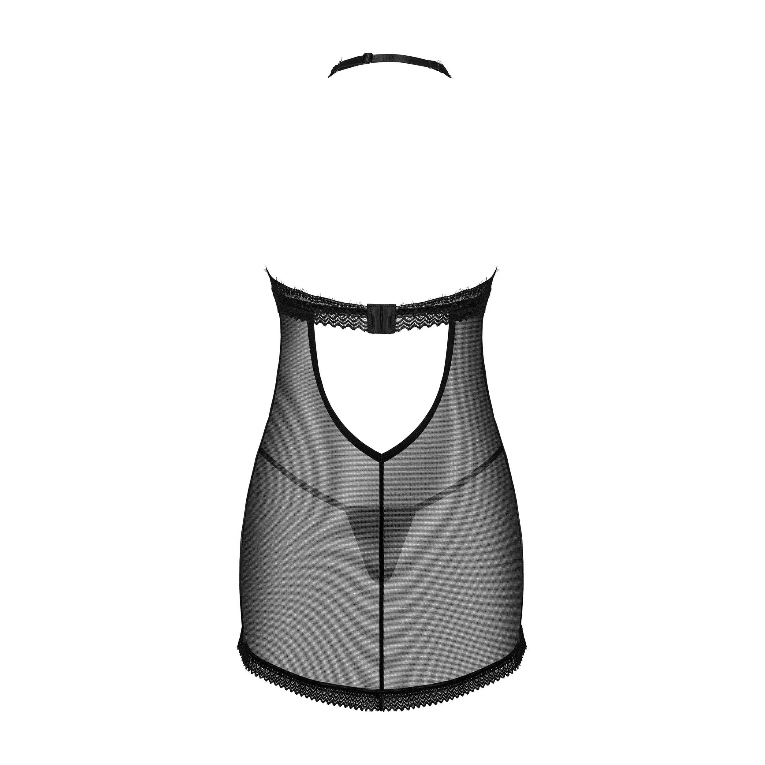 nuisette noire dentelle dos nu ajustable confortable élégante sensuelle transparente douce bretelles réglables pendentif argent bonnets renforcés maintien sublimant