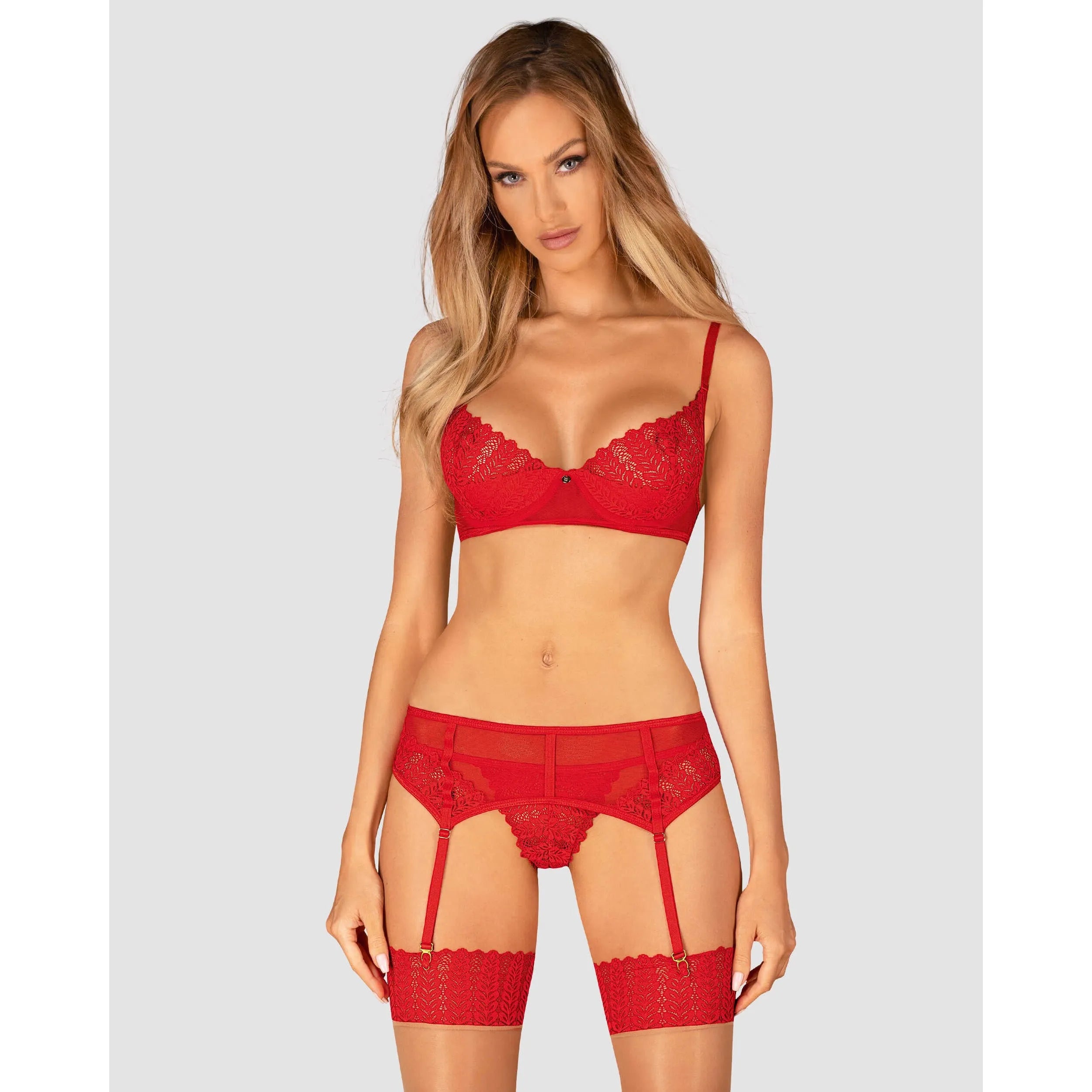 Ingridia ensemble lingerie rouge trois pièces sexy dentelle ajustable pendentif brillant rembourré armatures soutien gorge porte jarretelles tanga bretelles réglables