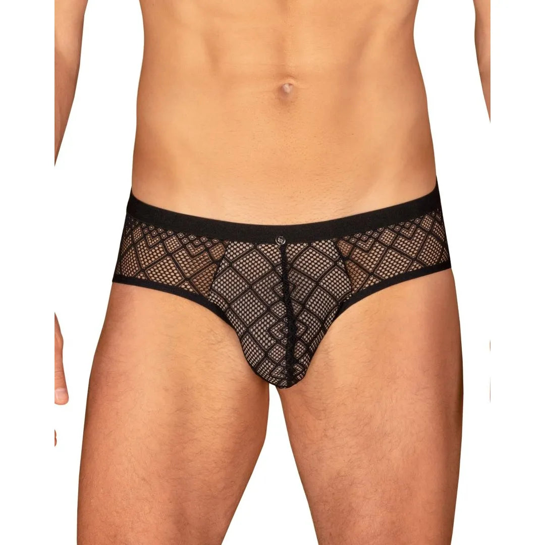Severio Jockstrap noir motif géométrique ouvert fesses tissu doux élastique