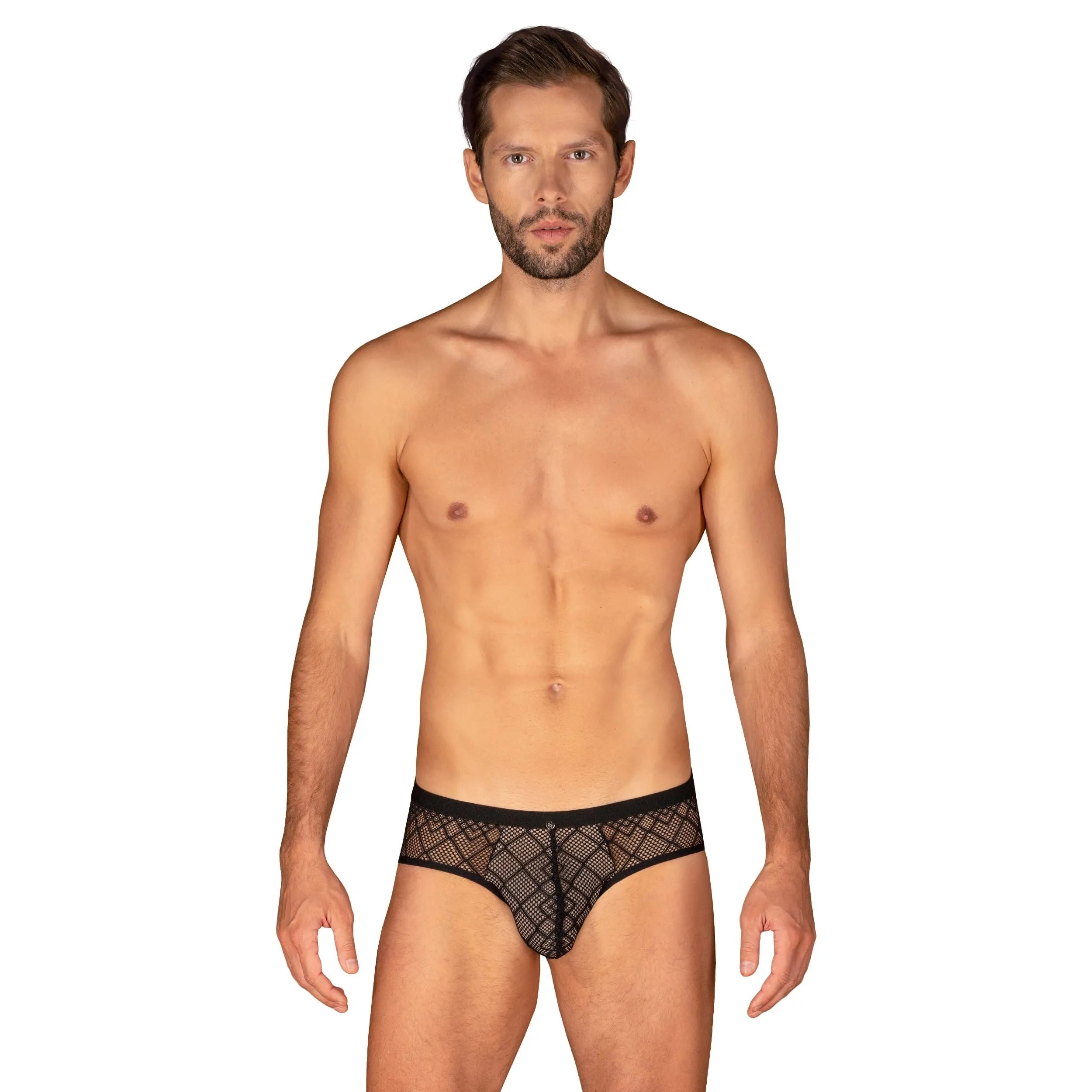 Severio Jockstrap noir motif géométrique ouvert fesses tissu doux élastique