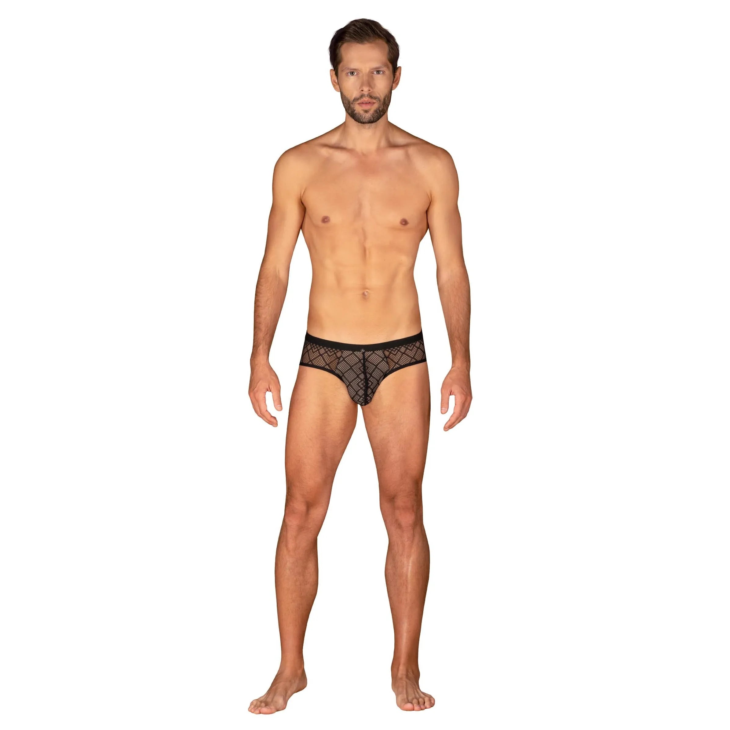 Severio Jockstrap noir motif géométrique ouvert fesses tissu doux élastique