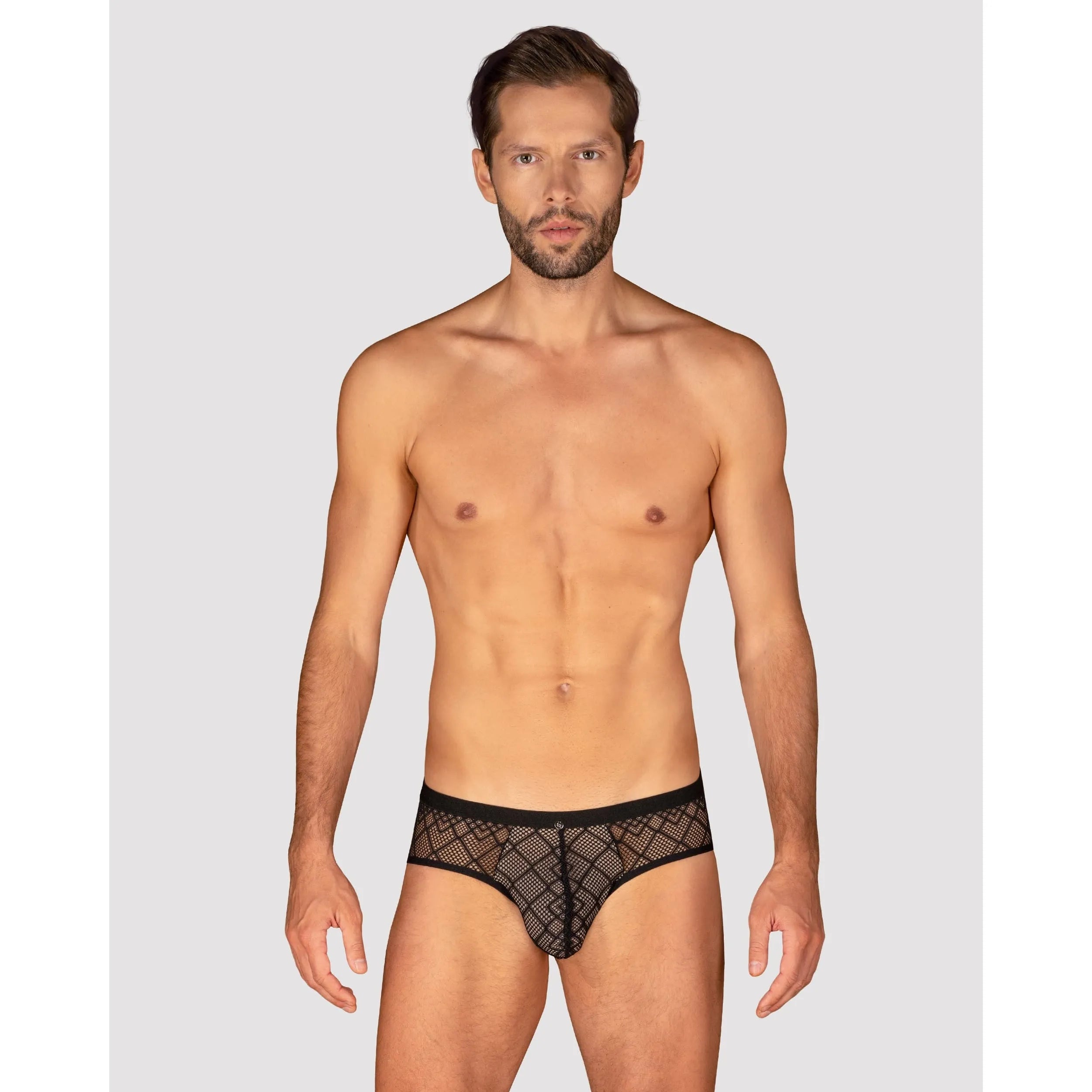 Severio Jockstrap noir motif géométrique ouvert fesses tissu doux élastique