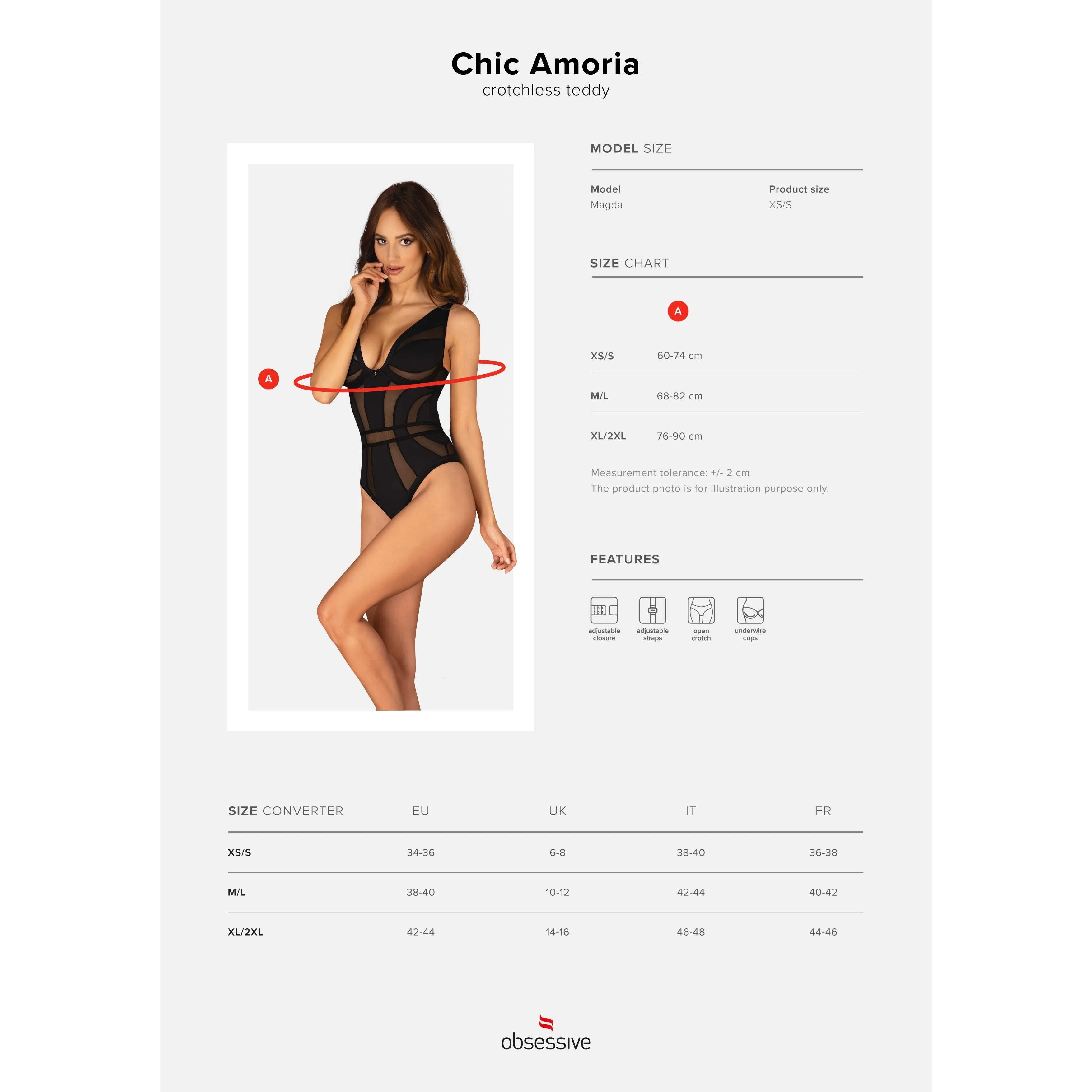 Body noir Amoria en maille transparente, bretelles réglables, armatures discrètes, entrejambe ouvert, style chic et sensuel.