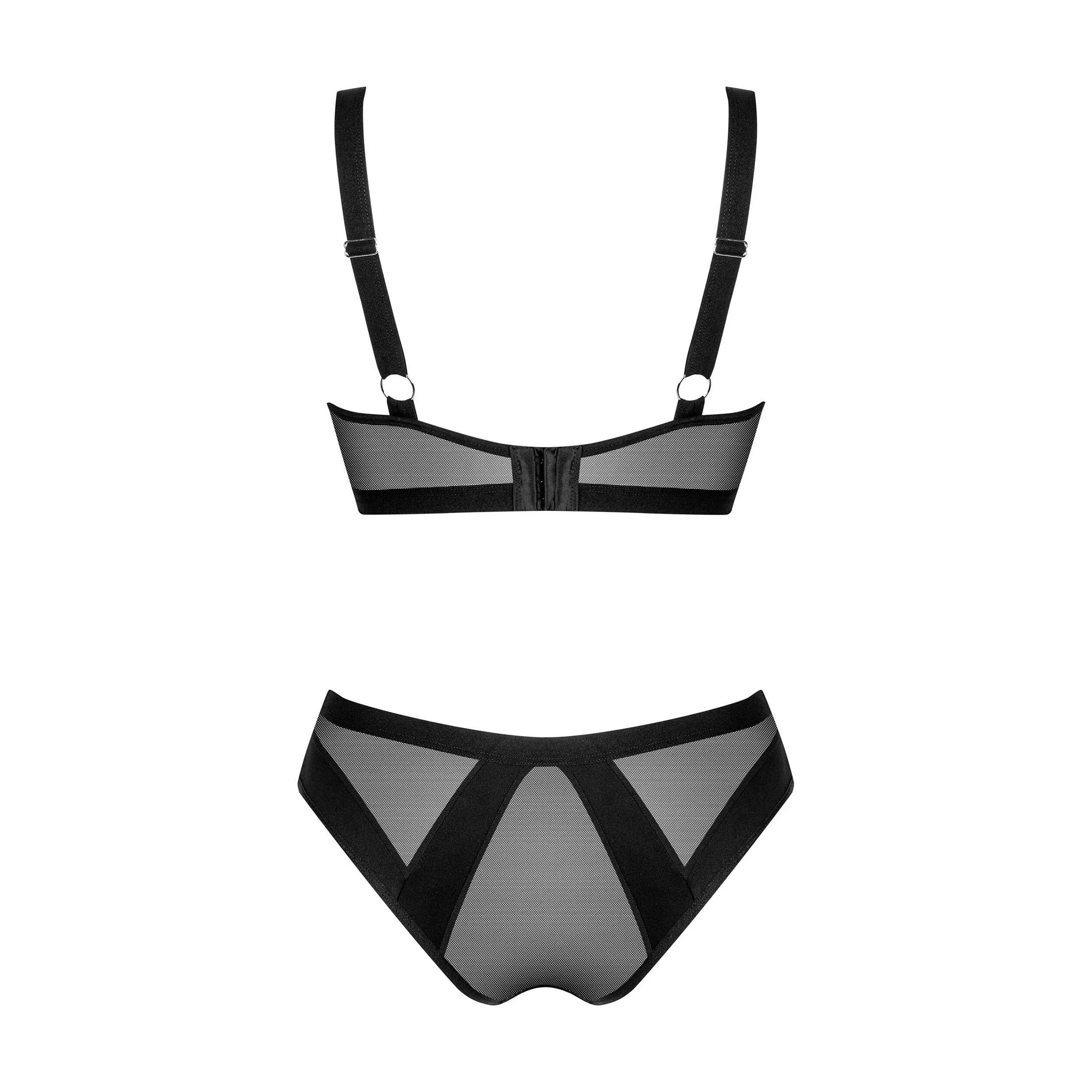 Ensemble lingerie noir Chic Amoria, soutien-gorge et culotte confort, armatures subtiles, bretelles réglables, pendentif.