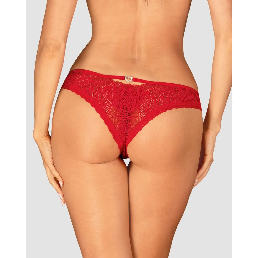 Culotte dentelle rouge élégante avec zircons cœur, design raffiné, ajustement confortable, féminité glamour.