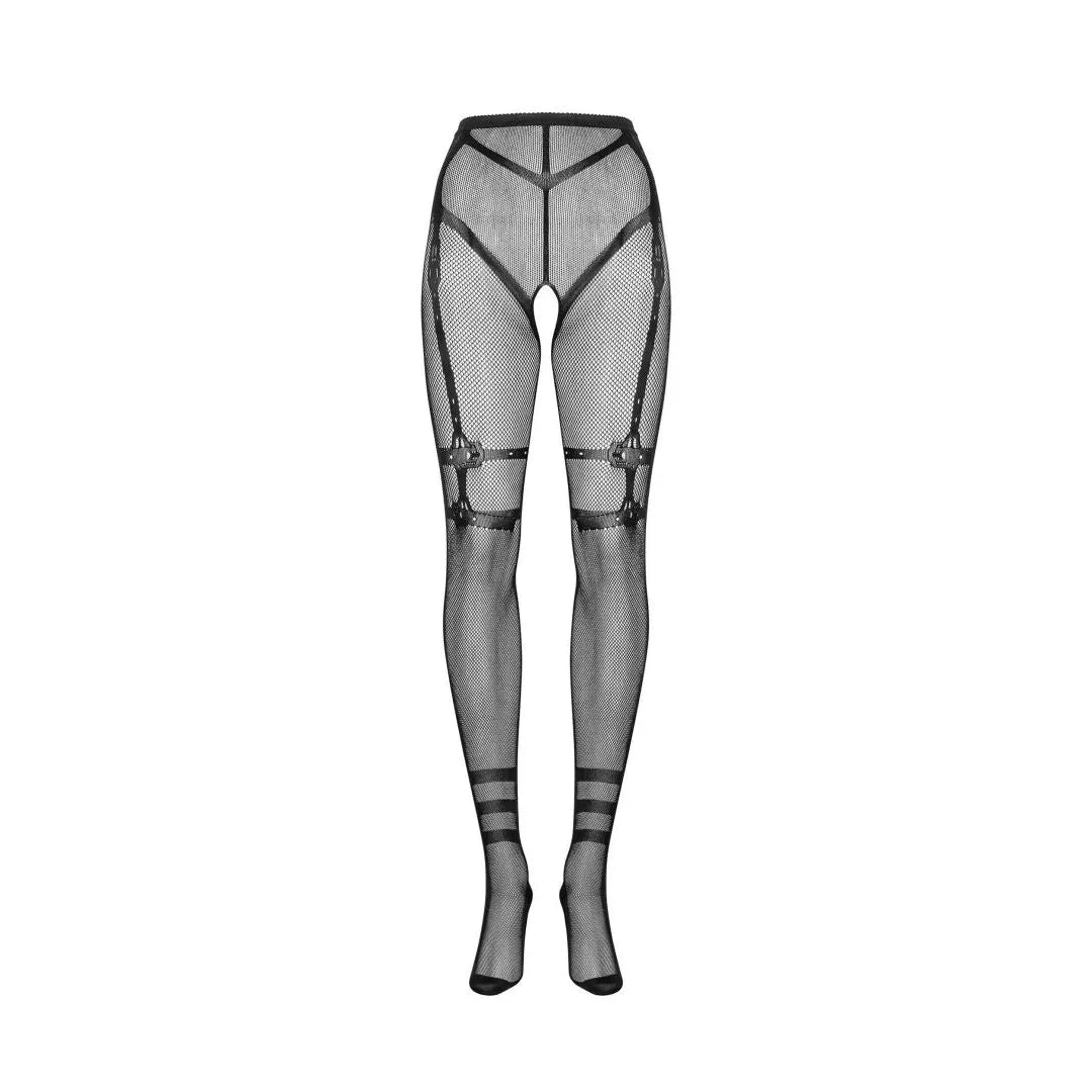 S123 Collants noirs sexy ouverts motifs ceintures tissu élastique romantique
