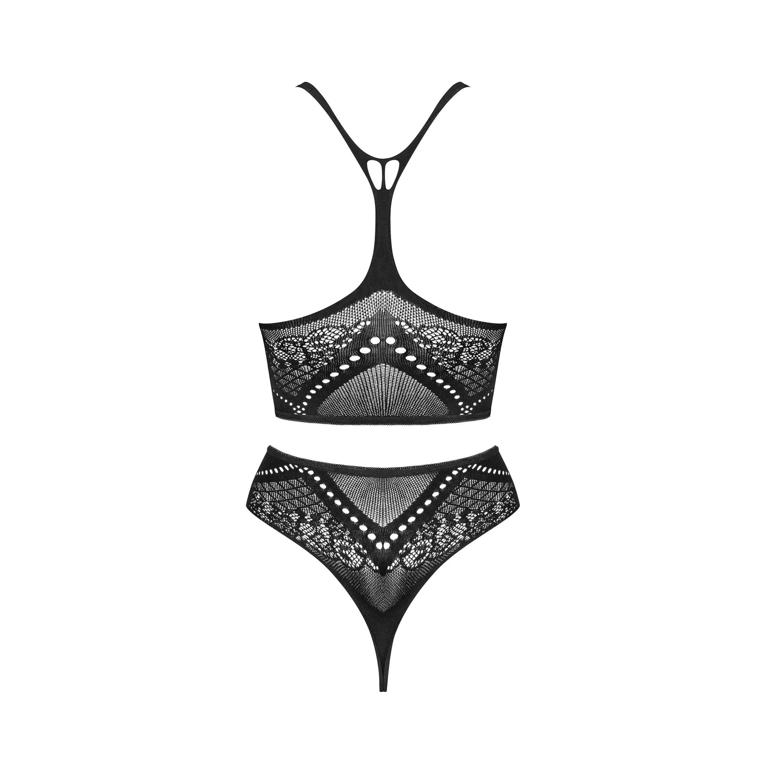 Ensemble lingerie dentelle noire sexy K103, coupe ouverte, ajustement parfait, tissu transparent, design sophistiqué.