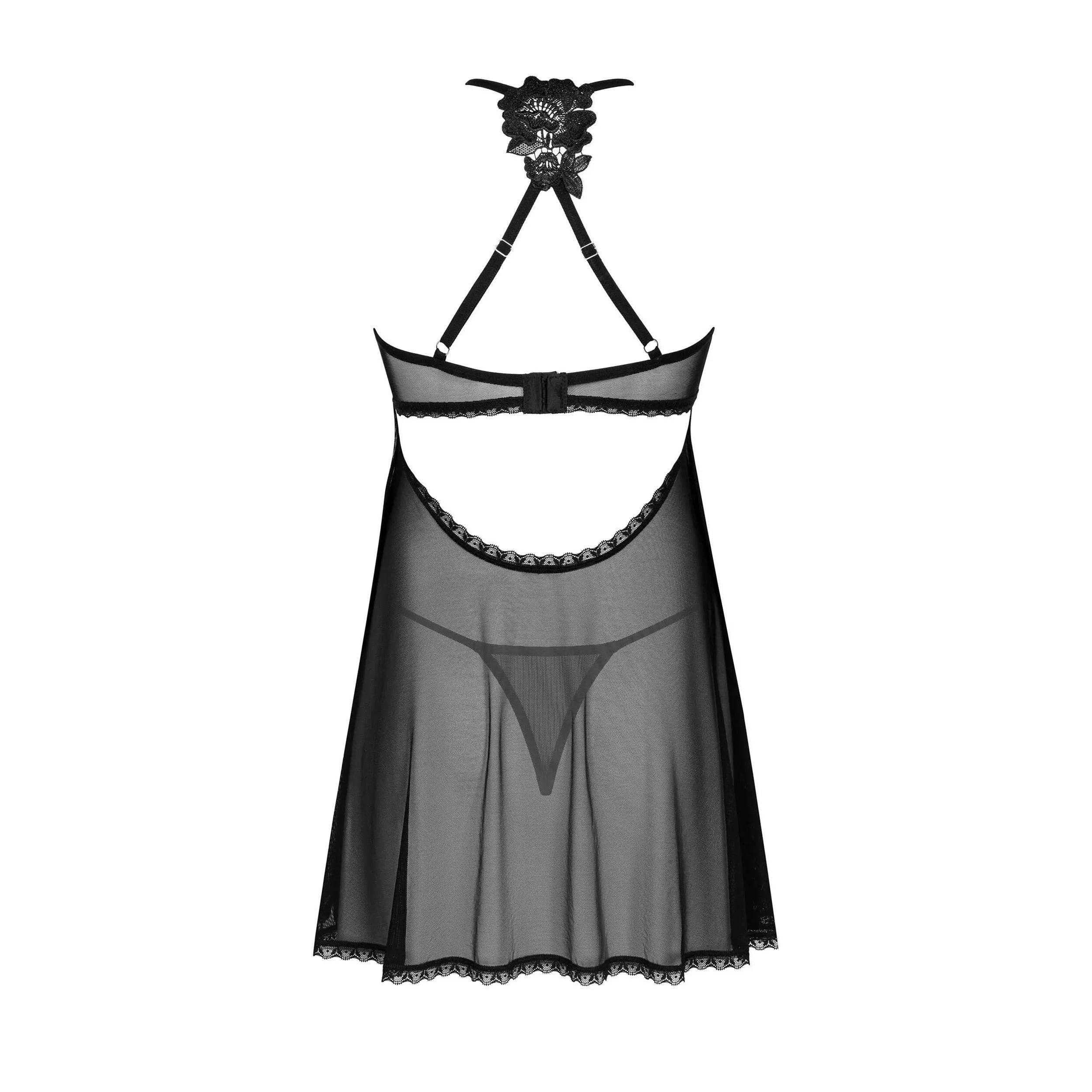 Latinesa nuisette string noir sexy sensuelle délicate ajustable floral brodé pendentif brillant satin léger doux bretelles réglables