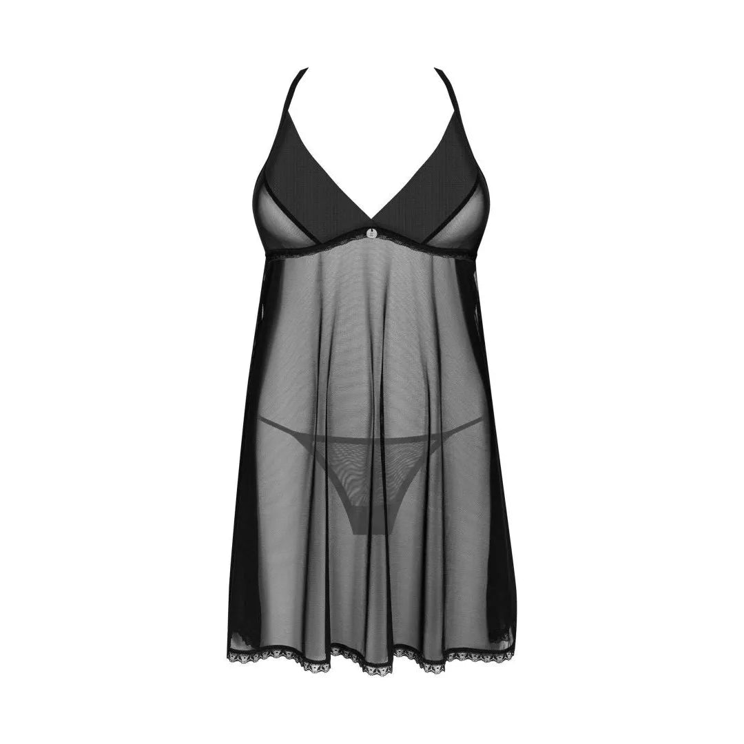 Latinesa nuisette string noir sexy sensuelle délicate ajustable floral brodé pendentif brillant satin léger doux bretelles réglables