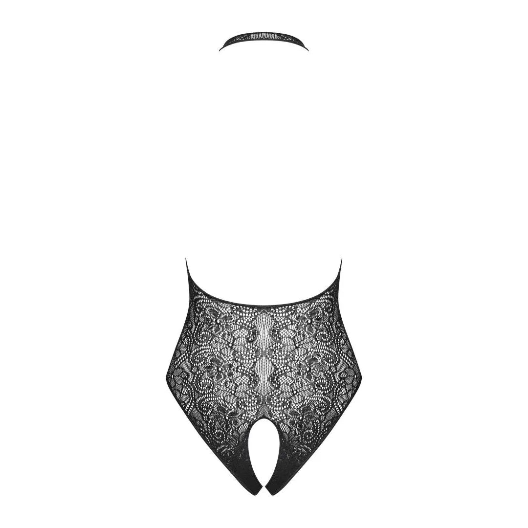 Body noir dentelle maille satinée, bretelles réglables, ajustement parfait, élégant et sophistiqué, lingerie féminine.