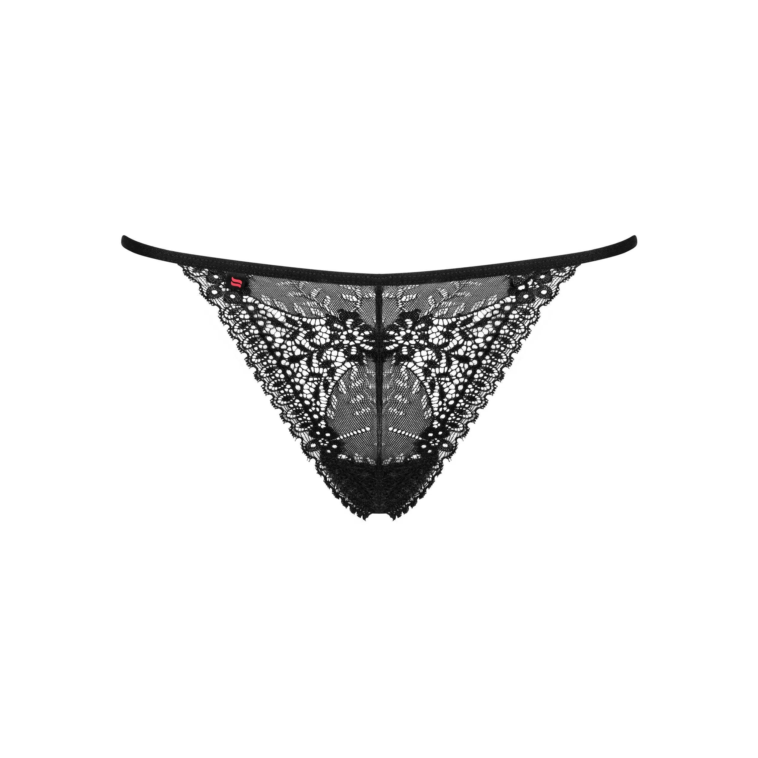 string dentelle noir motifs floraux broderie arrière subtile sensuelle élégante polyamide élasthanne confort maintien douceur invisible