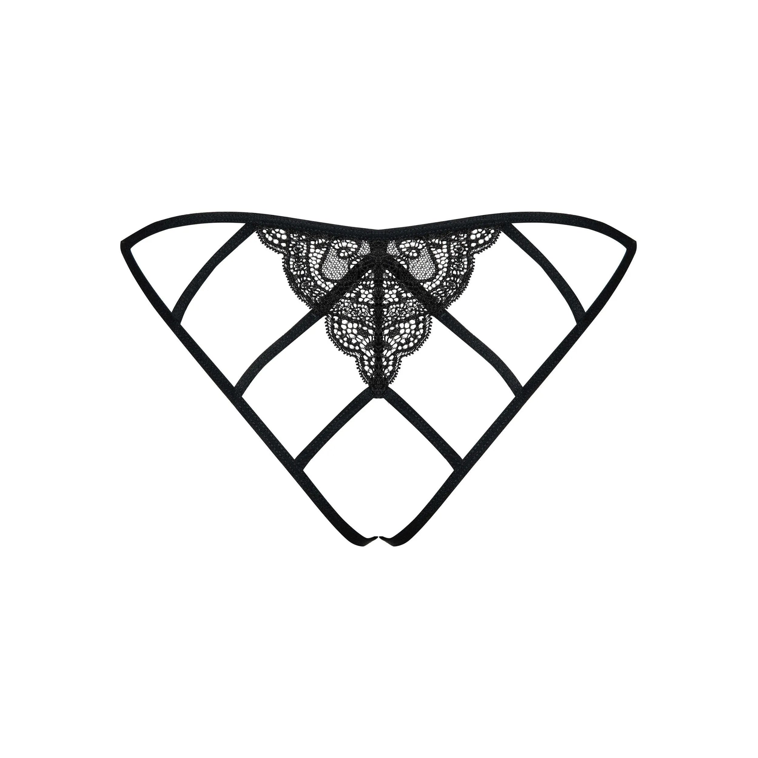 Culotte ouverte en dentelle noire avec élastiques, design sexy et élégant, en polyamide et élasthanne, taille S M.